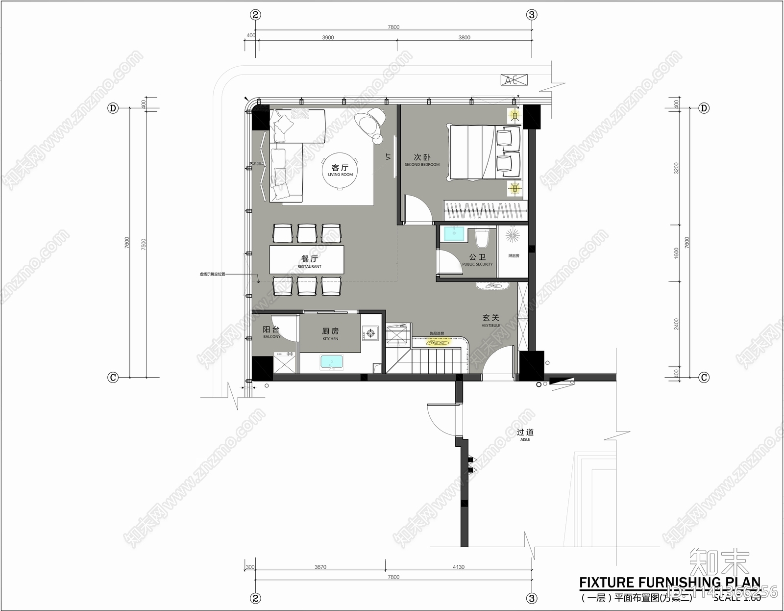 LOFT复式公寓室内平面布置图施工图下载【ID:1141366256】