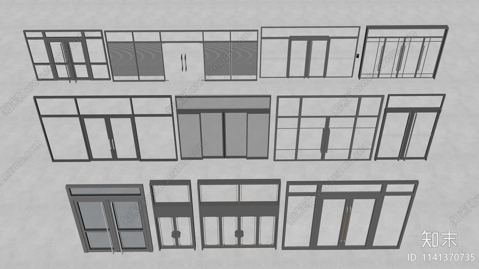 现代玻璃大门SU模型下载【ID:1141370735】