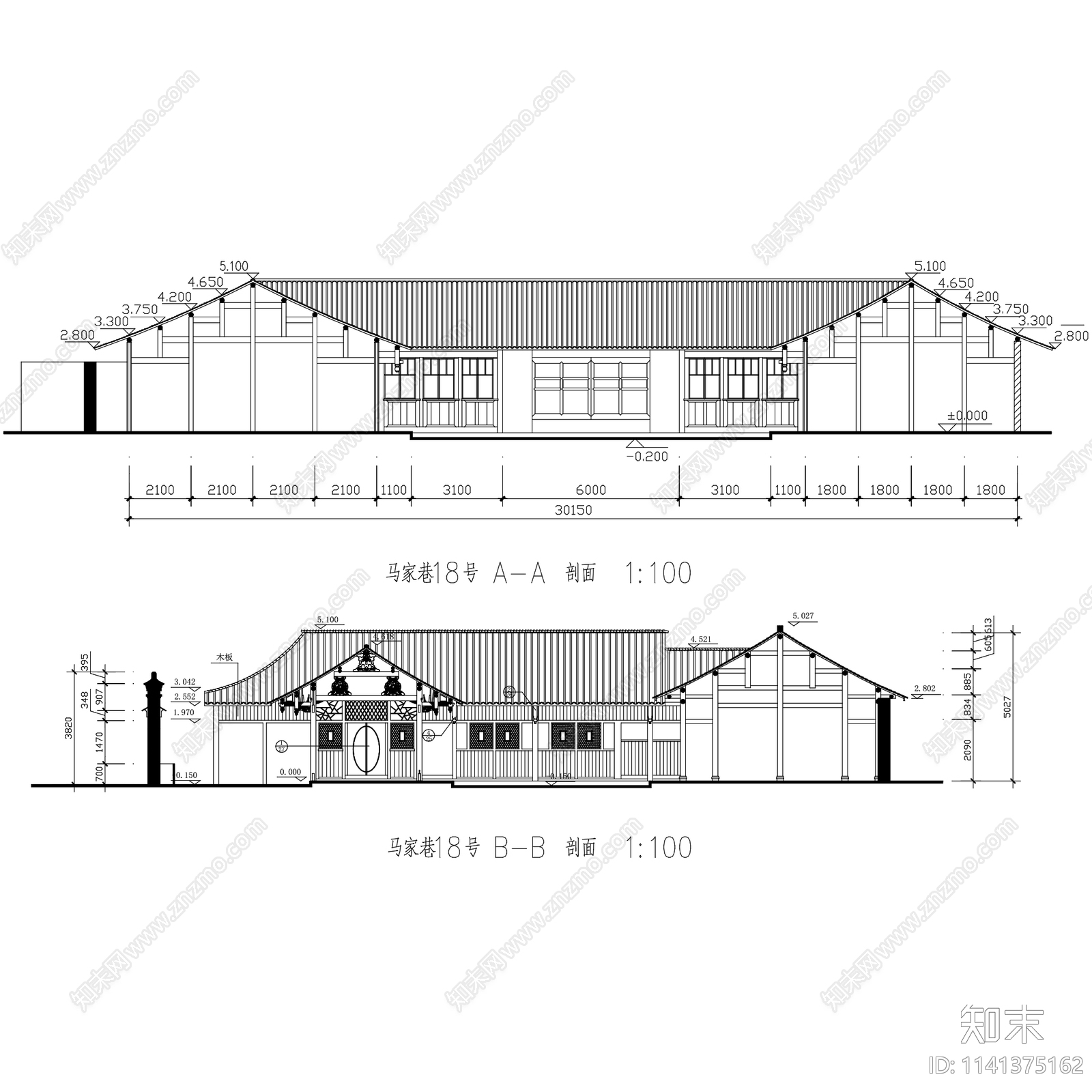 中式都江堰历史街区民居建筑测绘cad施工图下载【ID:1141375162】