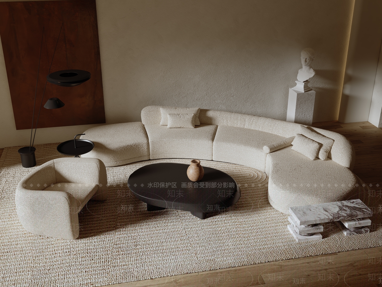 侘寂风沙发茶几组合SU模型下载【ID:1141376160】