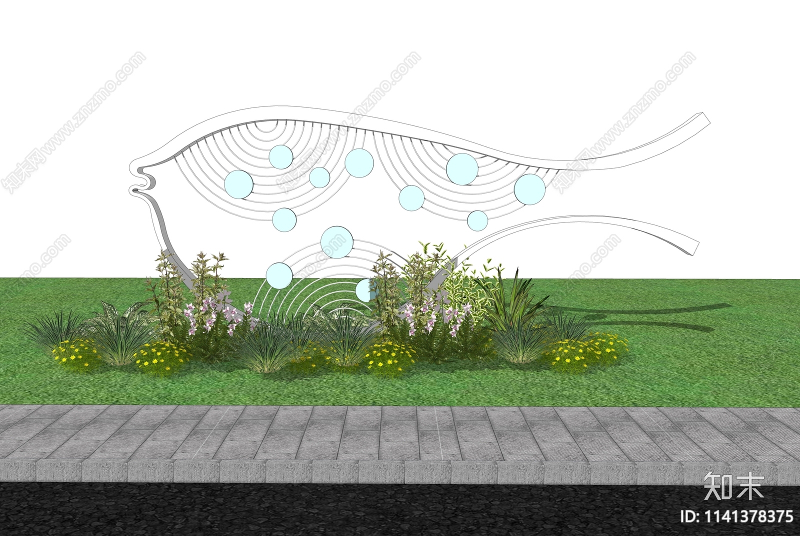 现代户外鱼形抽象雕塑SU模型下载【ID:1141378375】