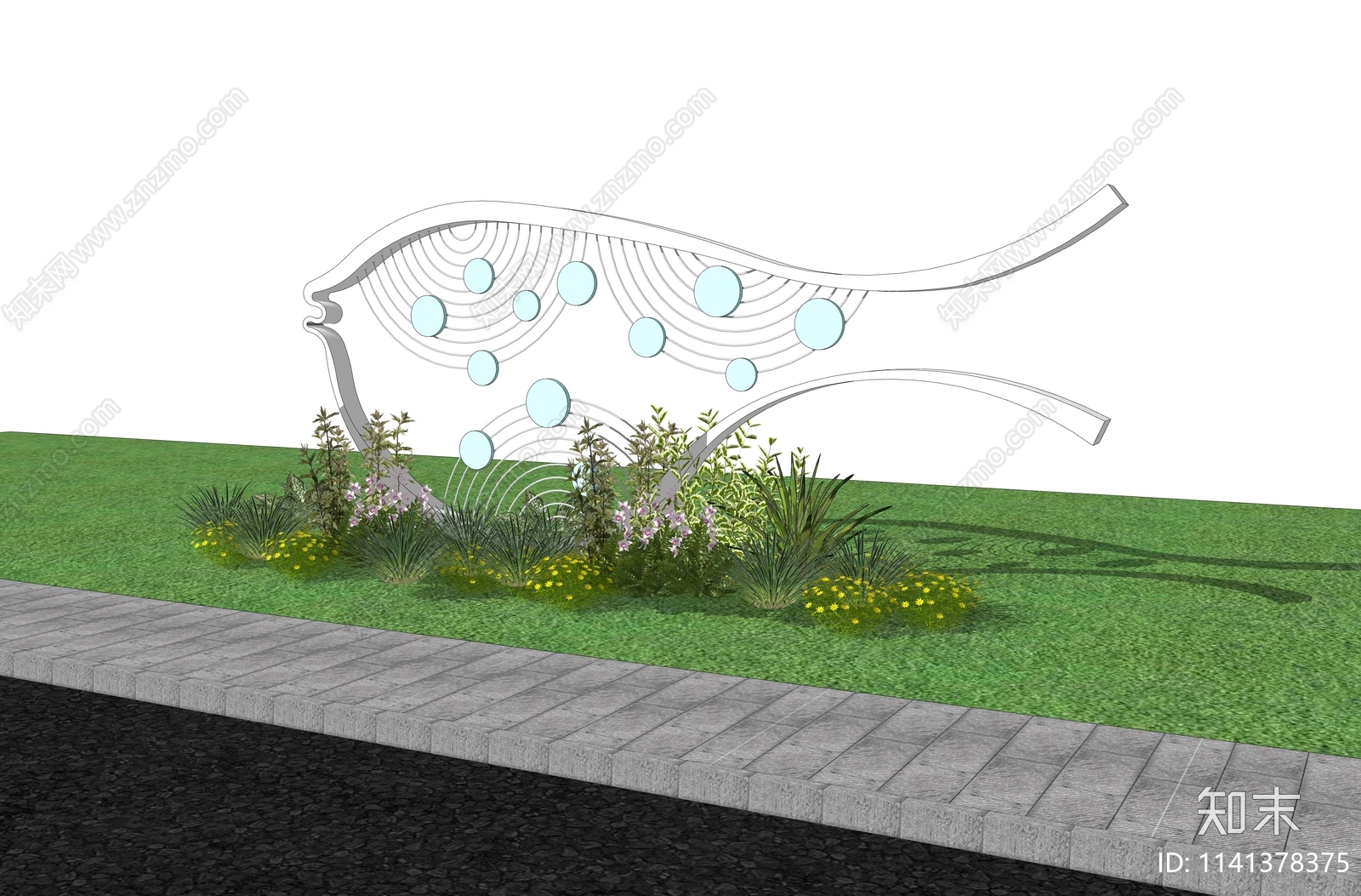 现代户外鱼形抽象雕塑SU模型下载【ID:1141378375】