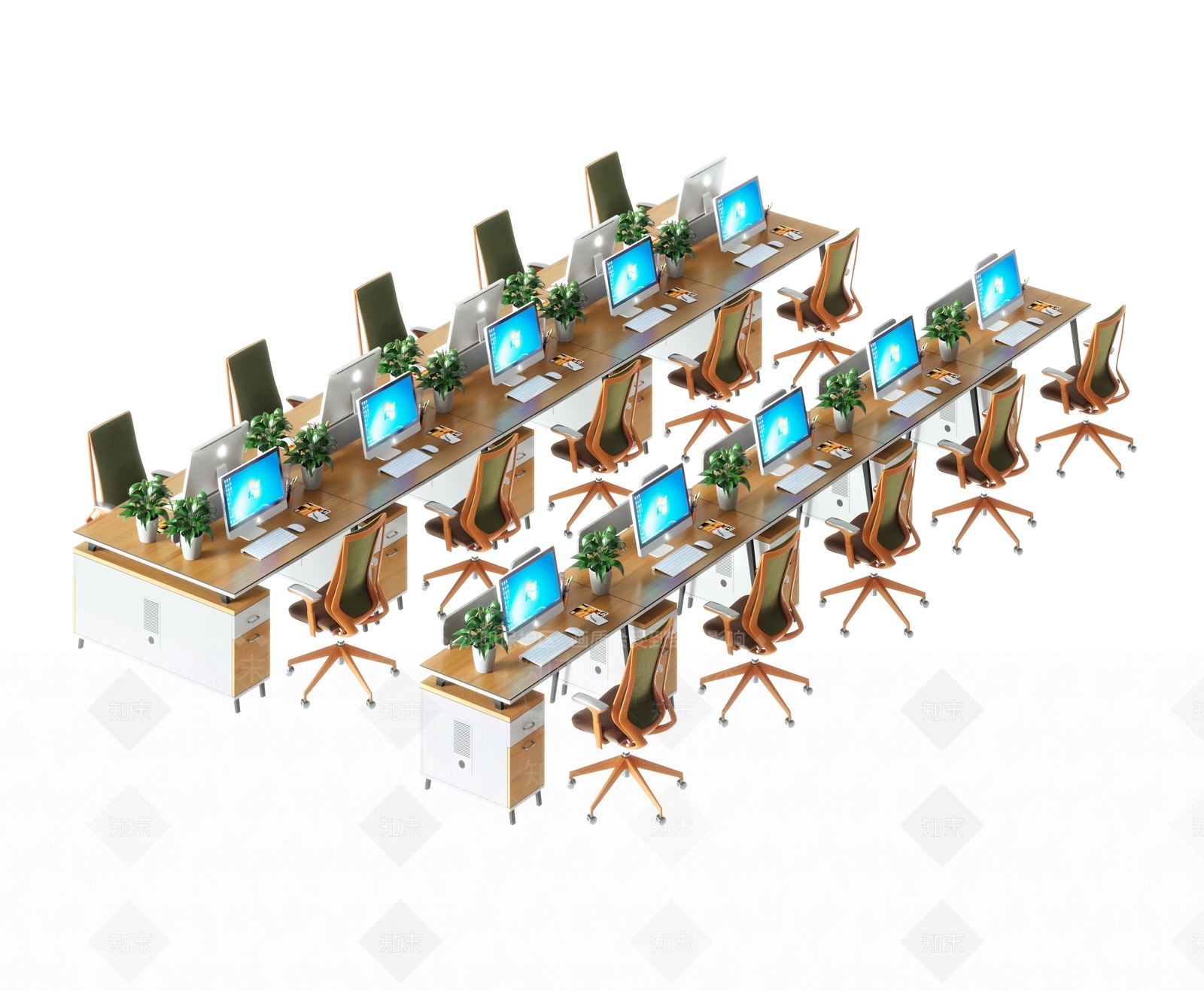 现代办公桌椅组合3D模型下载【ID:1141380849】