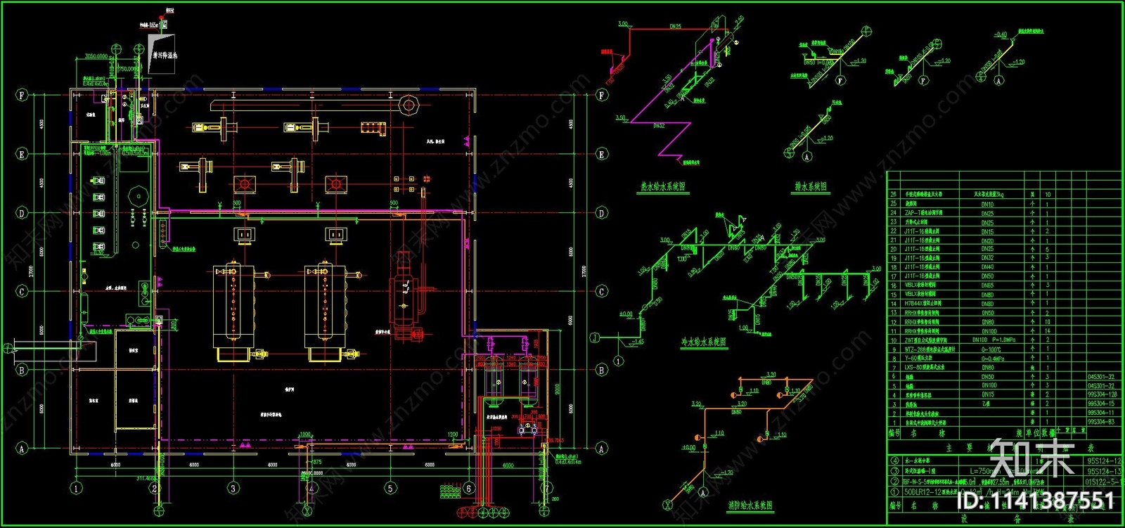 锅炉房给排水cad施工图下载【ID:1141387551】