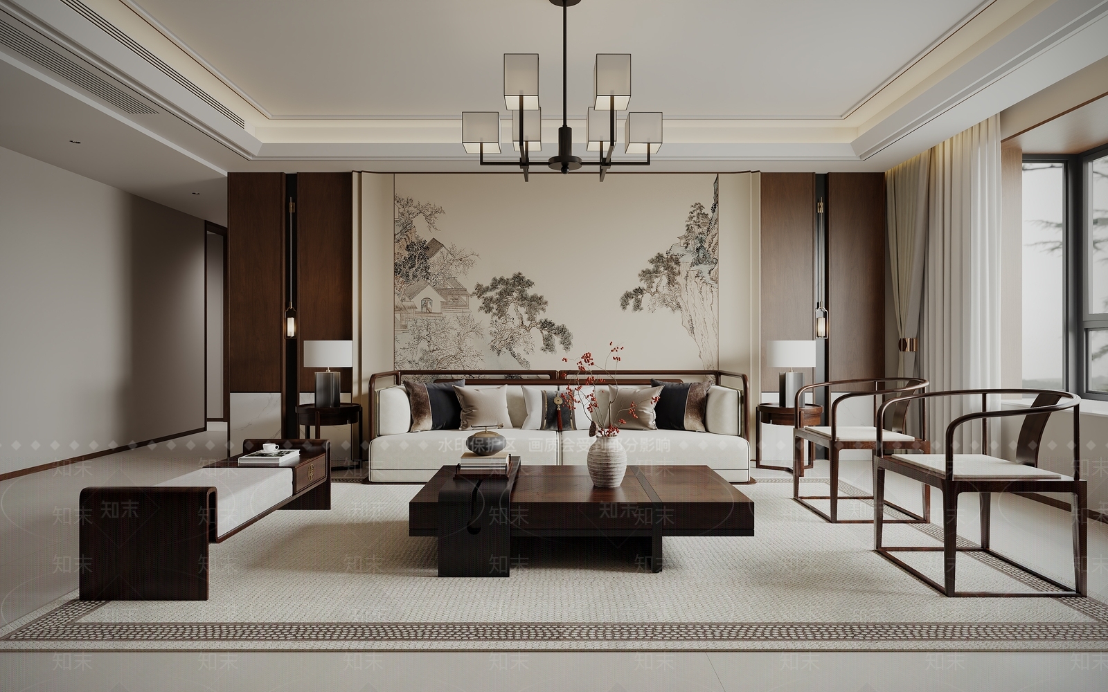 新中式客餐厅3D模型下载【ID:1141405146】