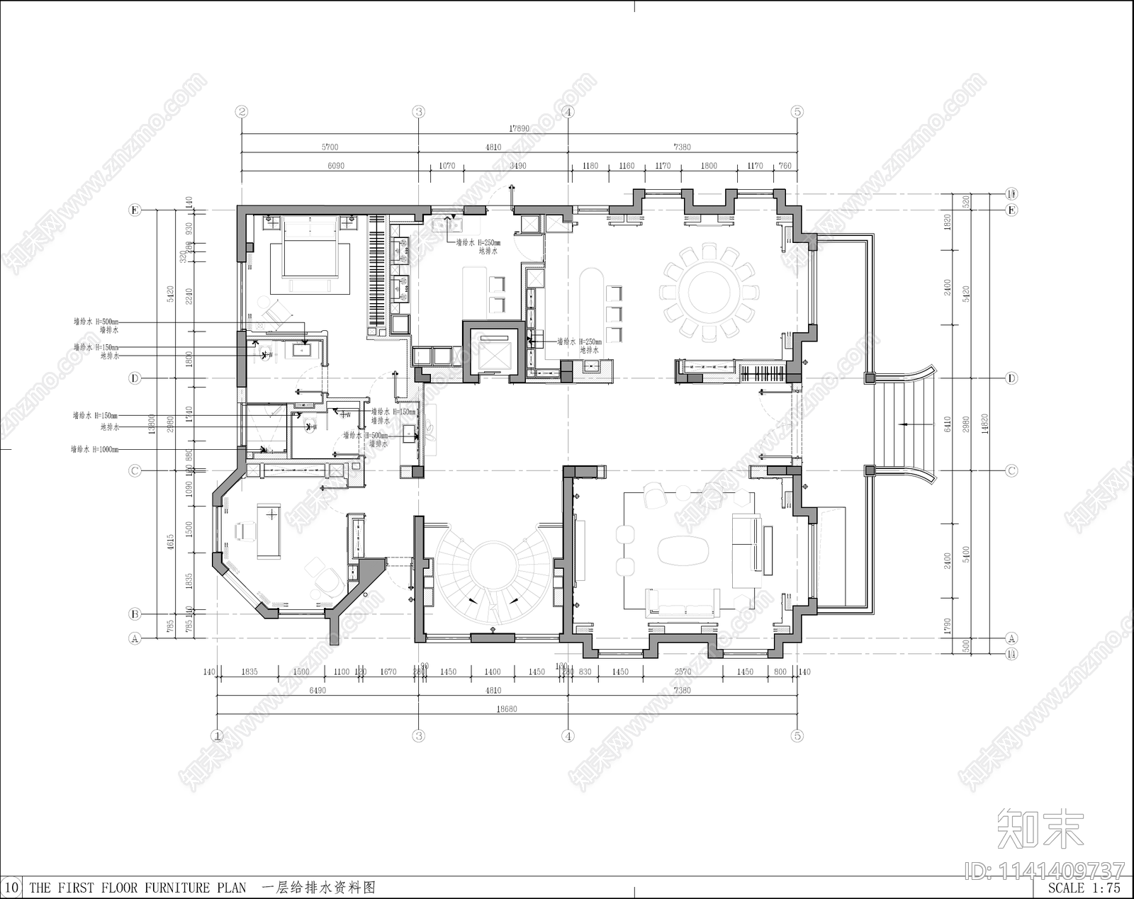 大公馆别墅室内装修施工图下载【ID:1141409737】