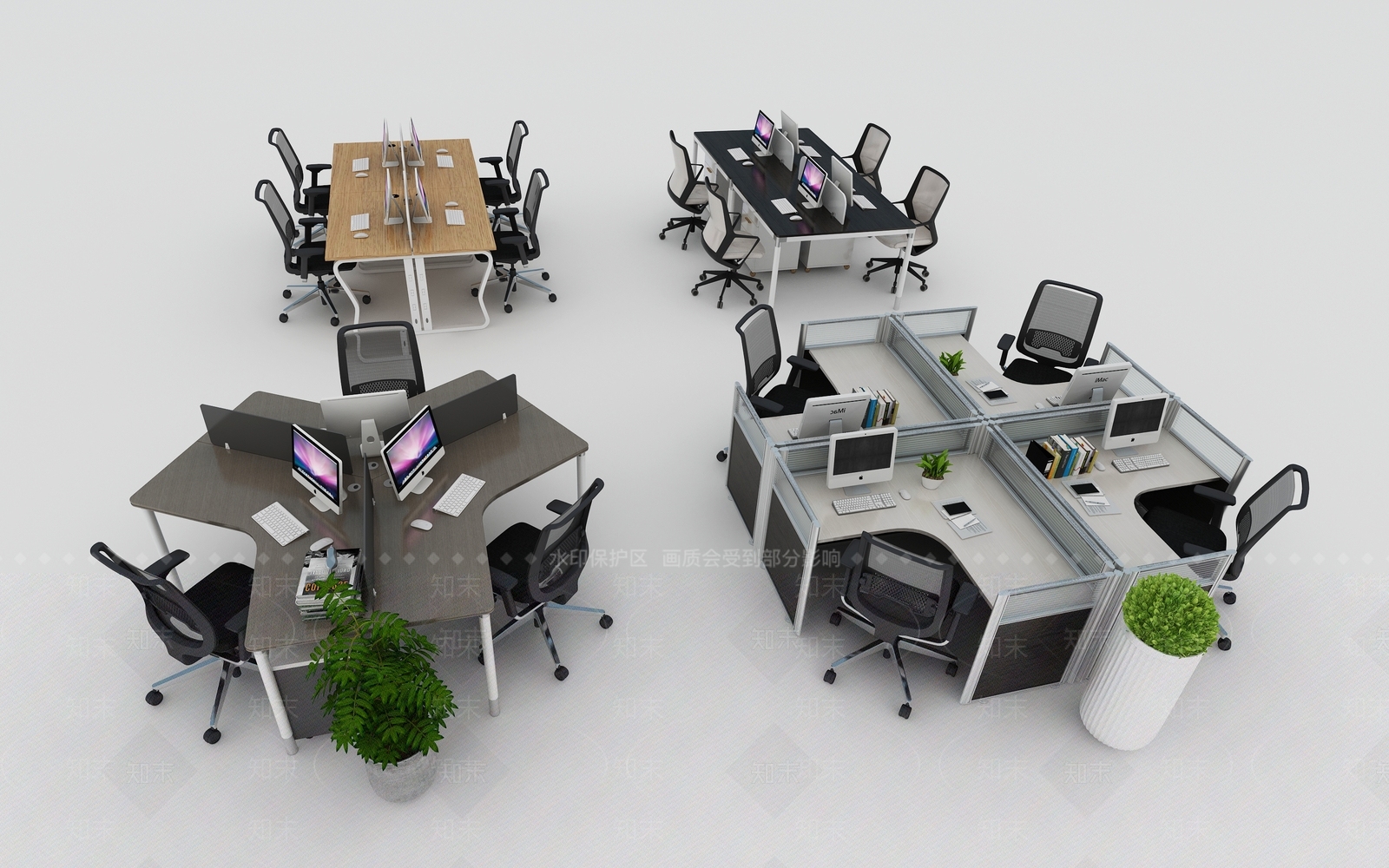 现代办公桌椅组合3D模型下载【ID:1141411045】