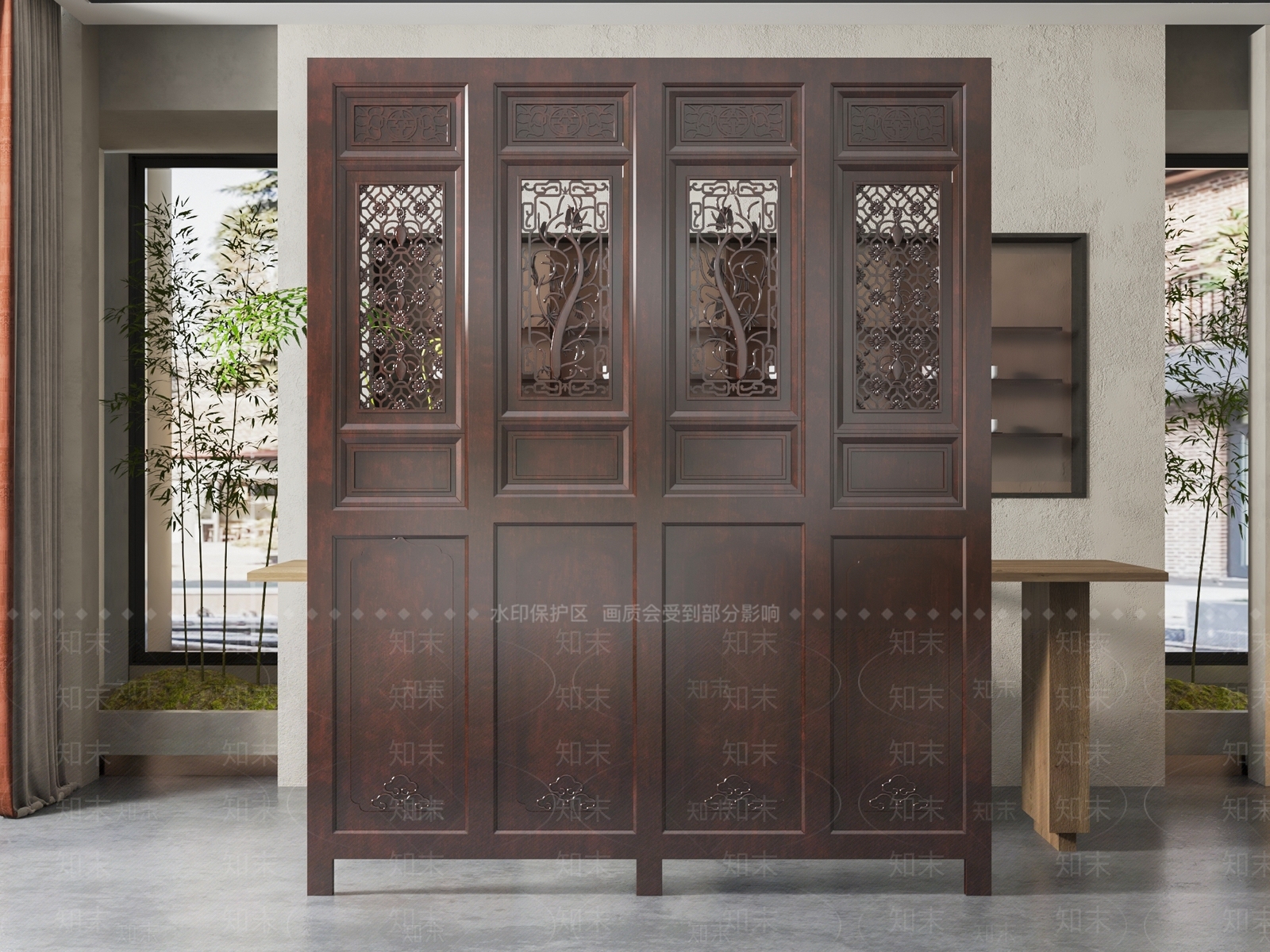 新中式雕花隔断SU模型下载【ID:1141412399】