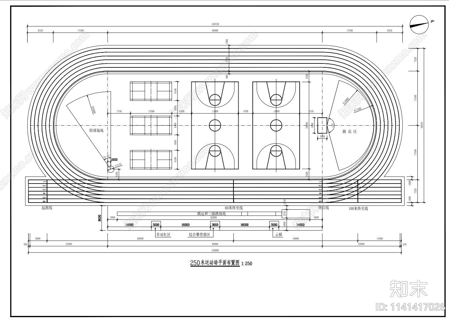 250米运动场地球场施工图下载【ID:1141417026】