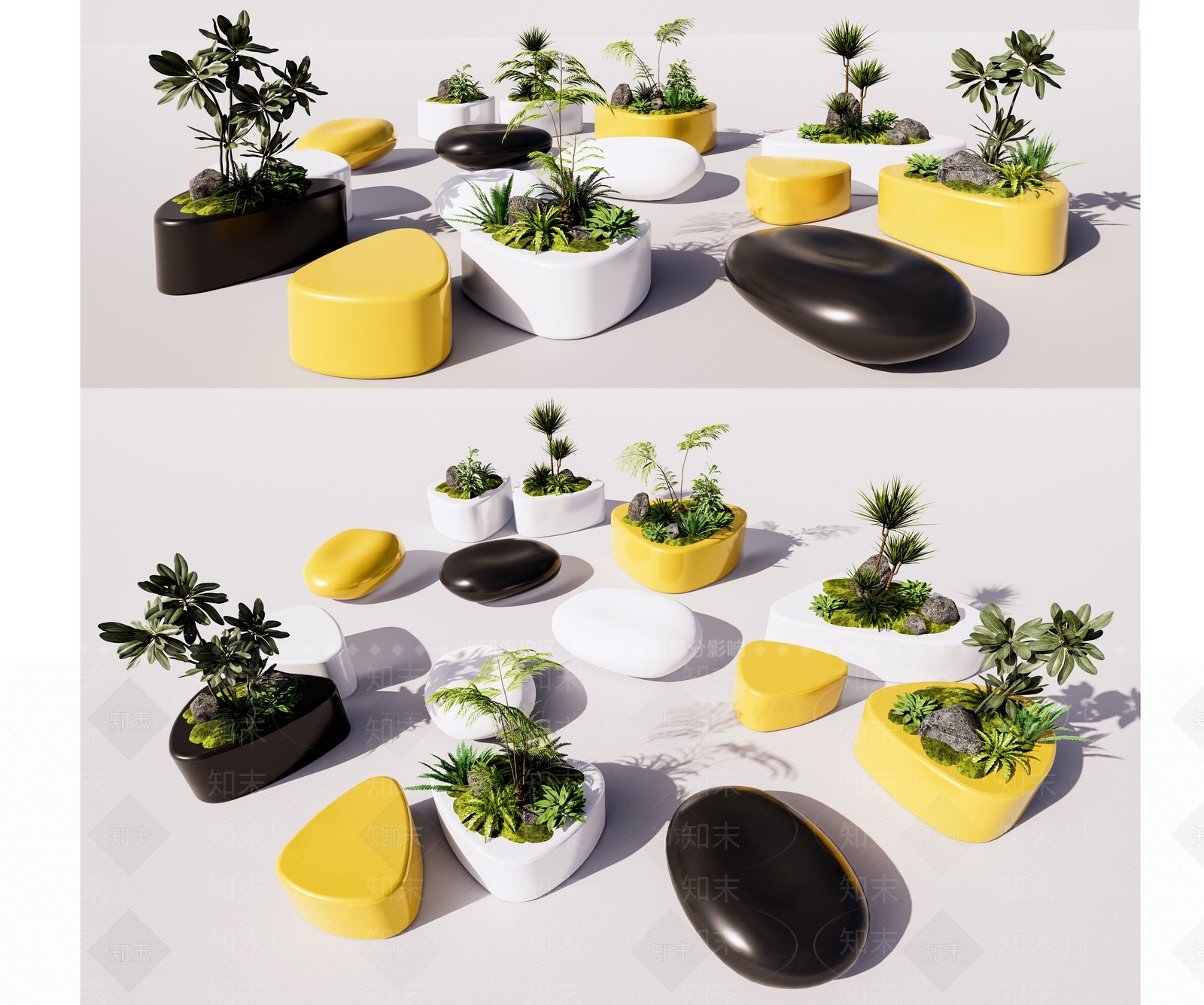 玻璃钢座椅花池植物组合SU模型下载【ID:1141421785】