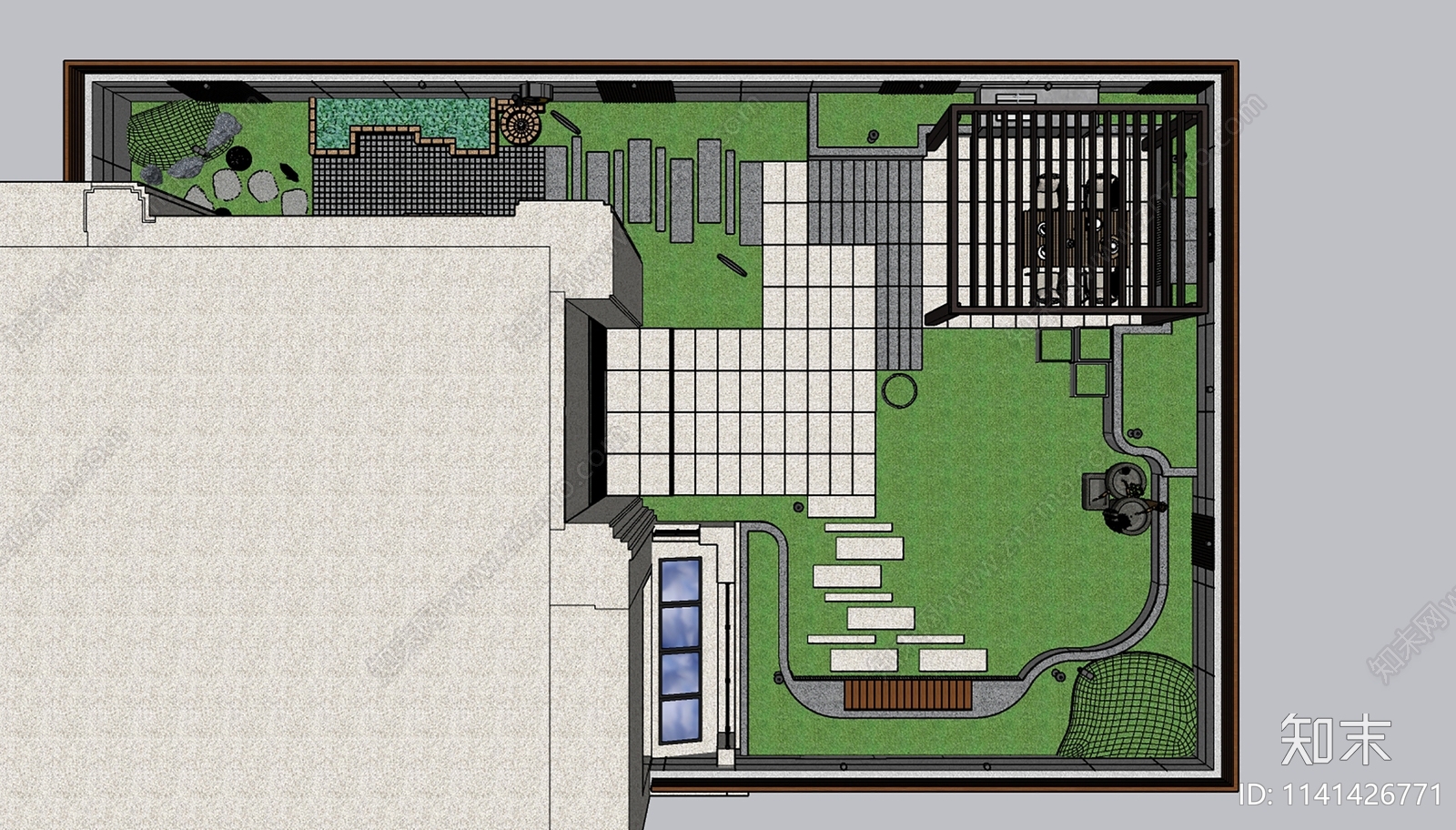 现代庭院花园SU模型下载【ID:1141426771】