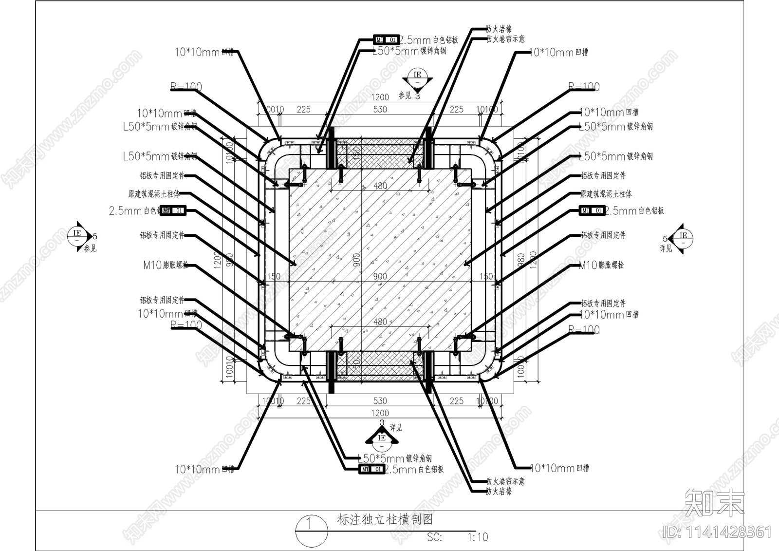 独立柱墙身大样cad施工图下载【ID:1141428361】