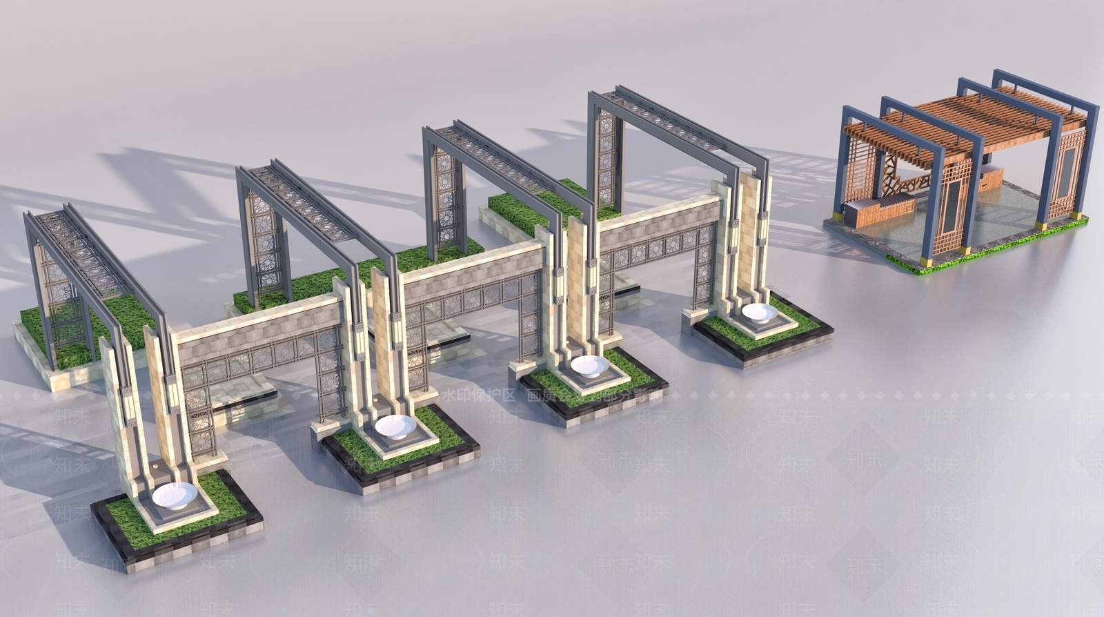 新中式廊架3D模型下载【ID:1141432314】