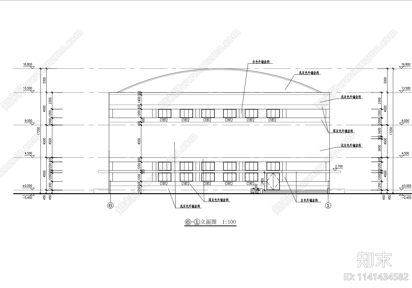 3层学校体育馆建筑cad施工图下载【ID:1141434582】