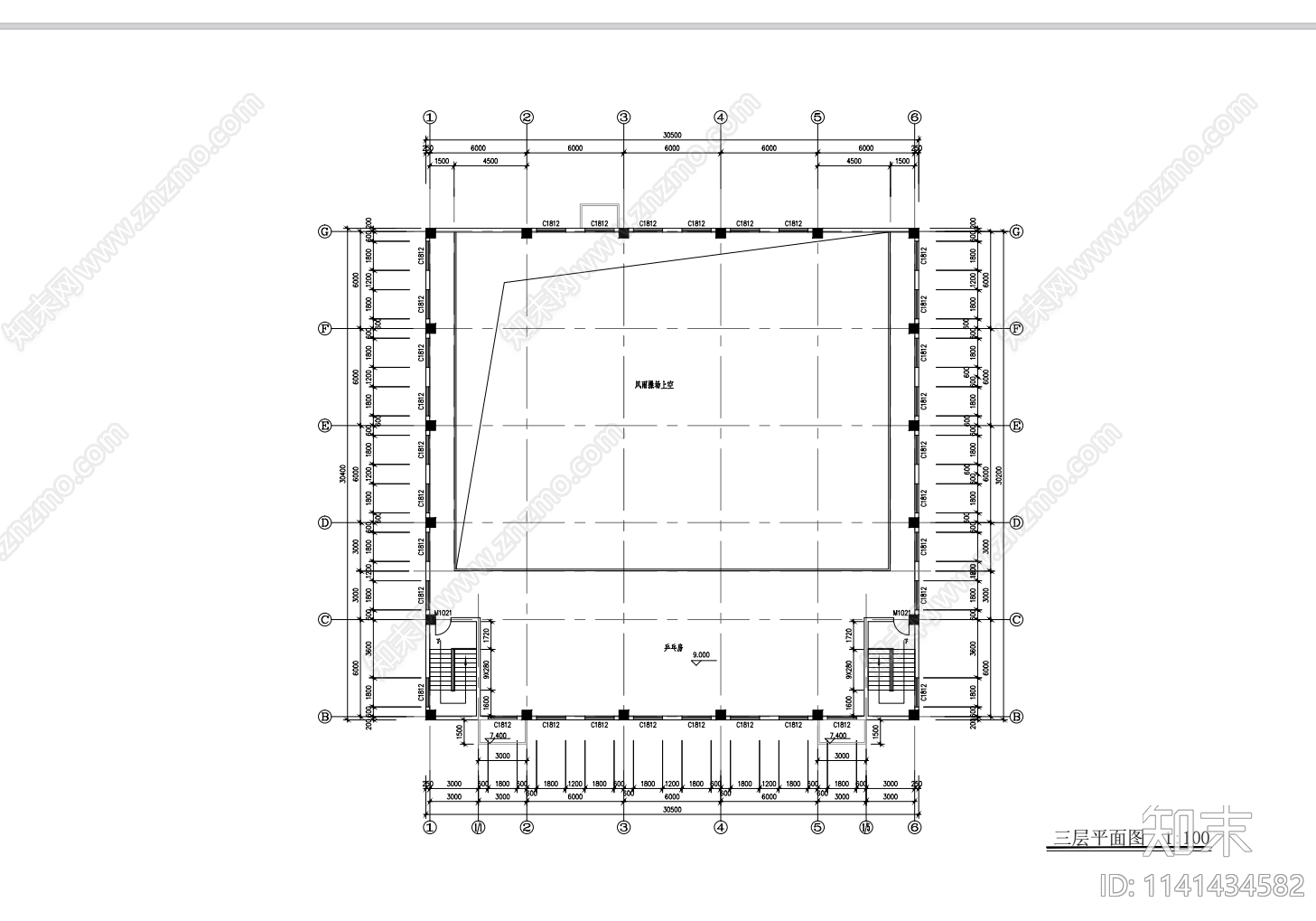 3层学校体育馆建筑cad施工图下载【ID:1141434582】