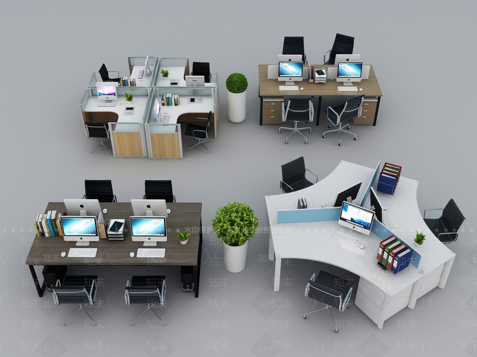 现代办公桌椅组合3D模型下载【ID:1141435469】