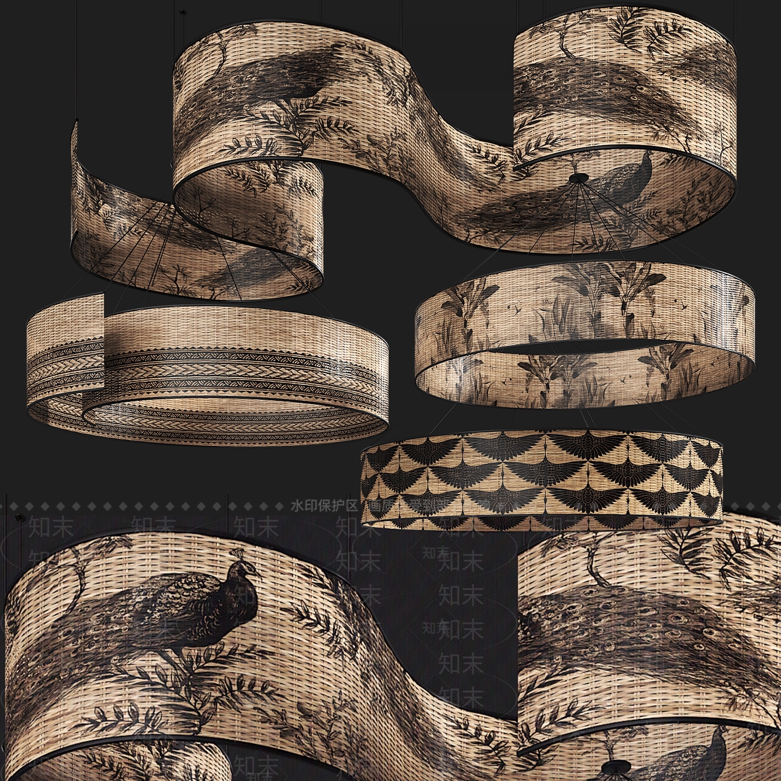 东南亚藤编吊灯3D模型下载【ID:1141435945】