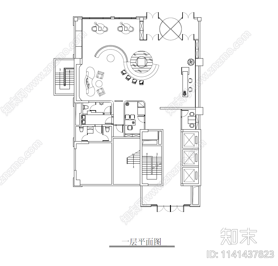 酒店大堂接待平面图施工图下载【ID:1141437823】