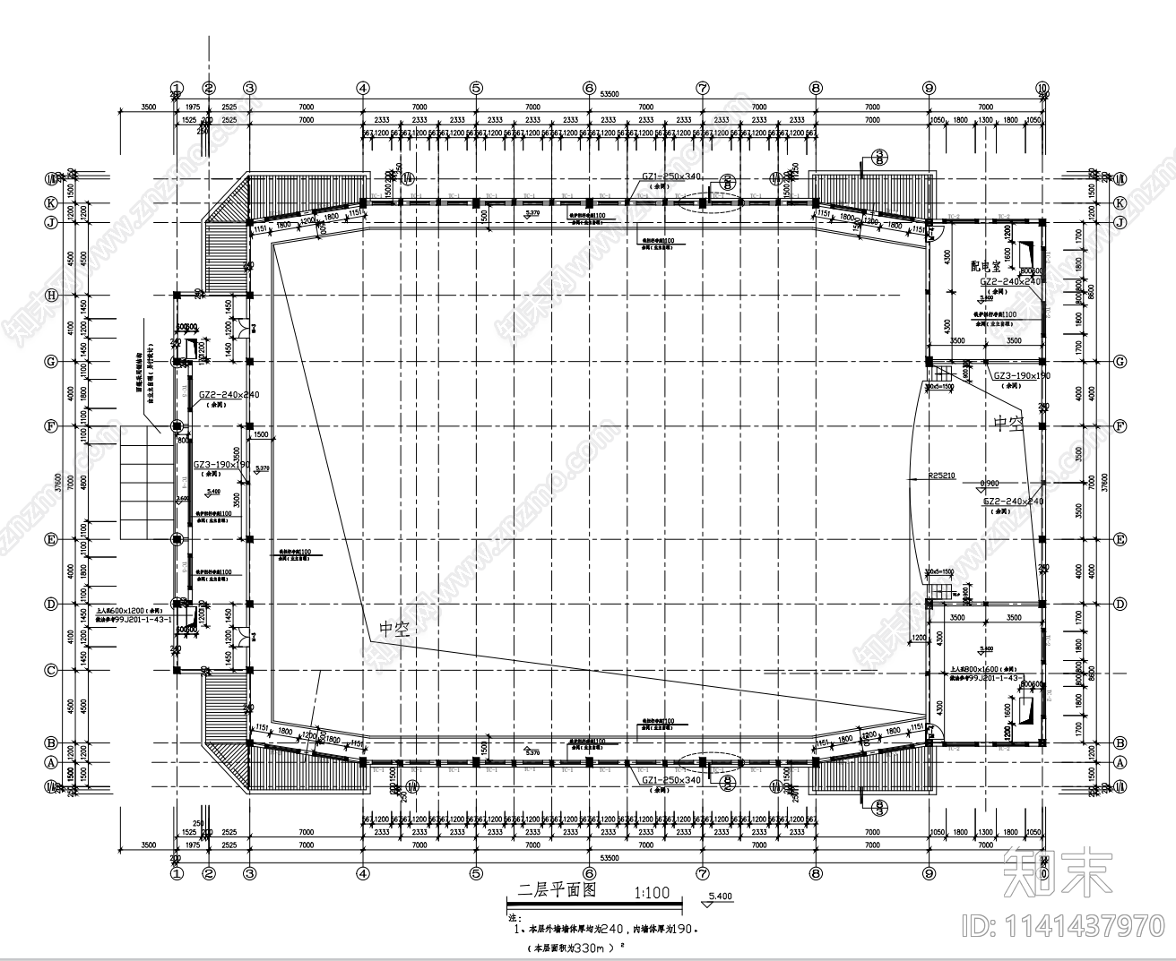 2层体育馆建筑cad施工图下载【ID:1141437970】