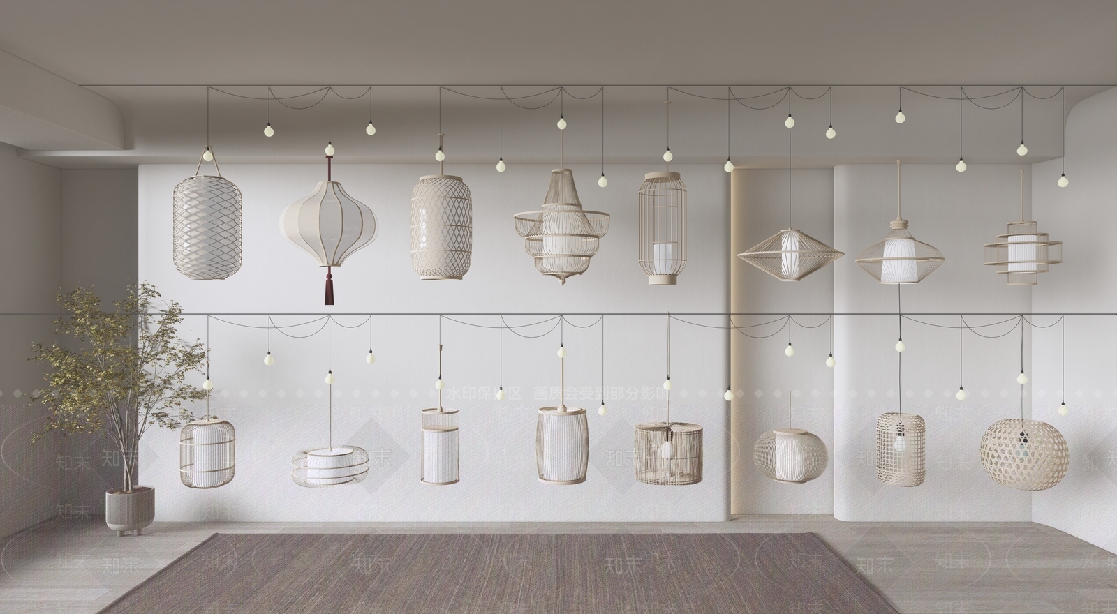 侘寂风格竹编灯笼SU模型下载【ID:1141438095】