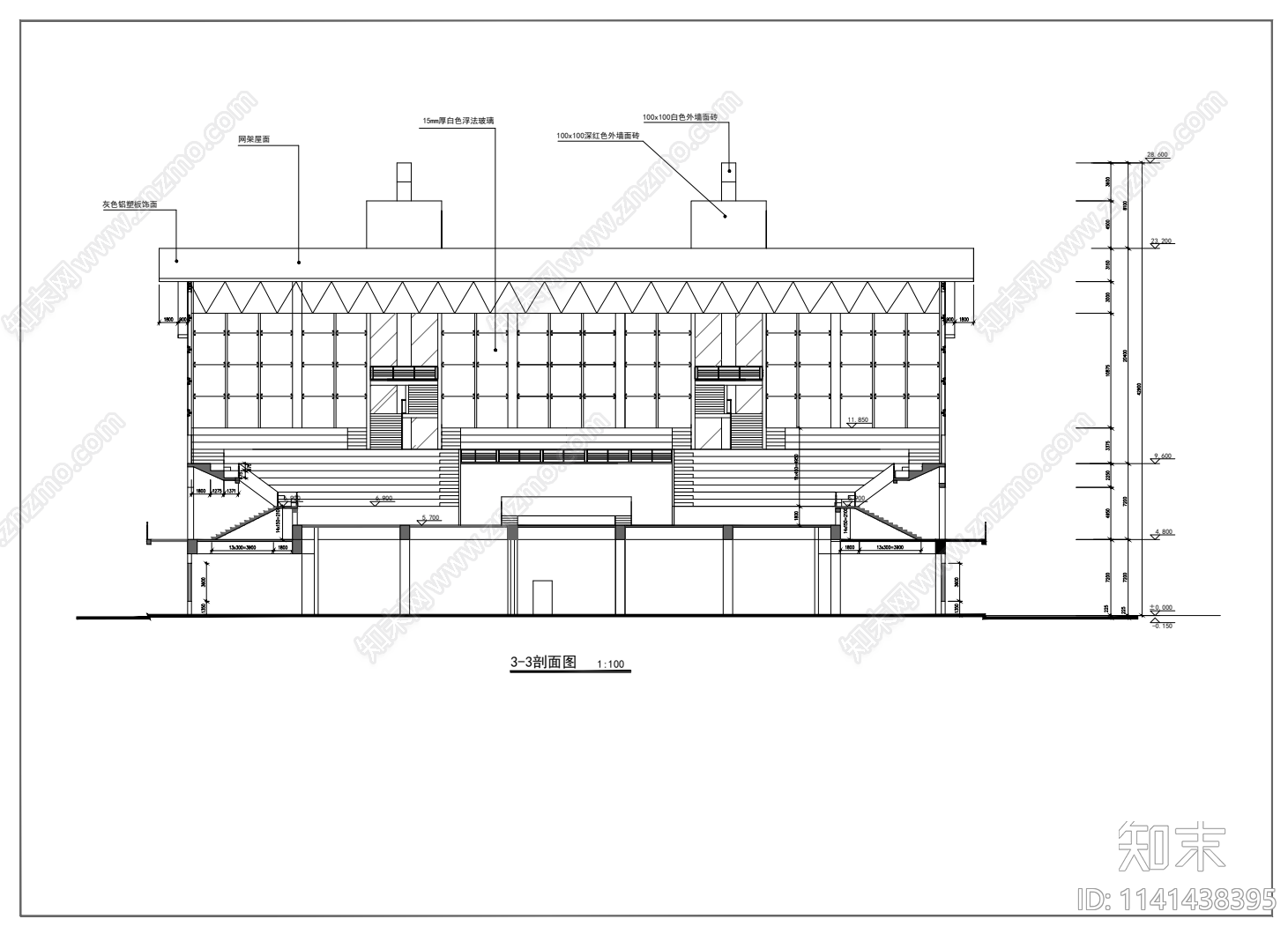 2层体育馆建筑cad施工图下载【ID:1141438395】