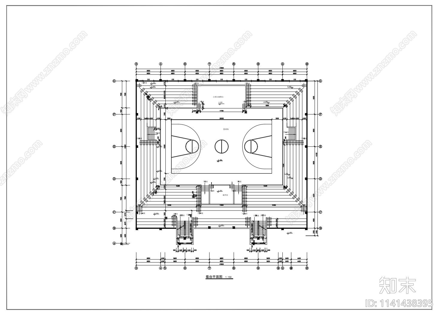 2层体育馆建筑cad施工图下载【ID:1141438395】