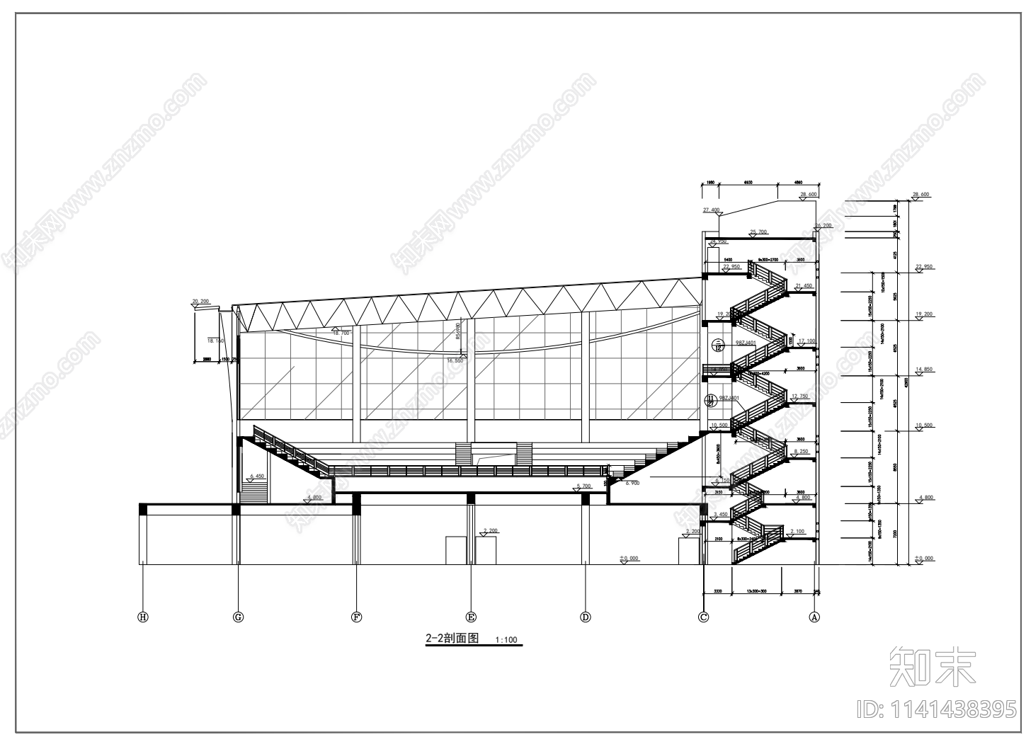 2层体育馆建筑cad施工图下载【ID:1141438395】