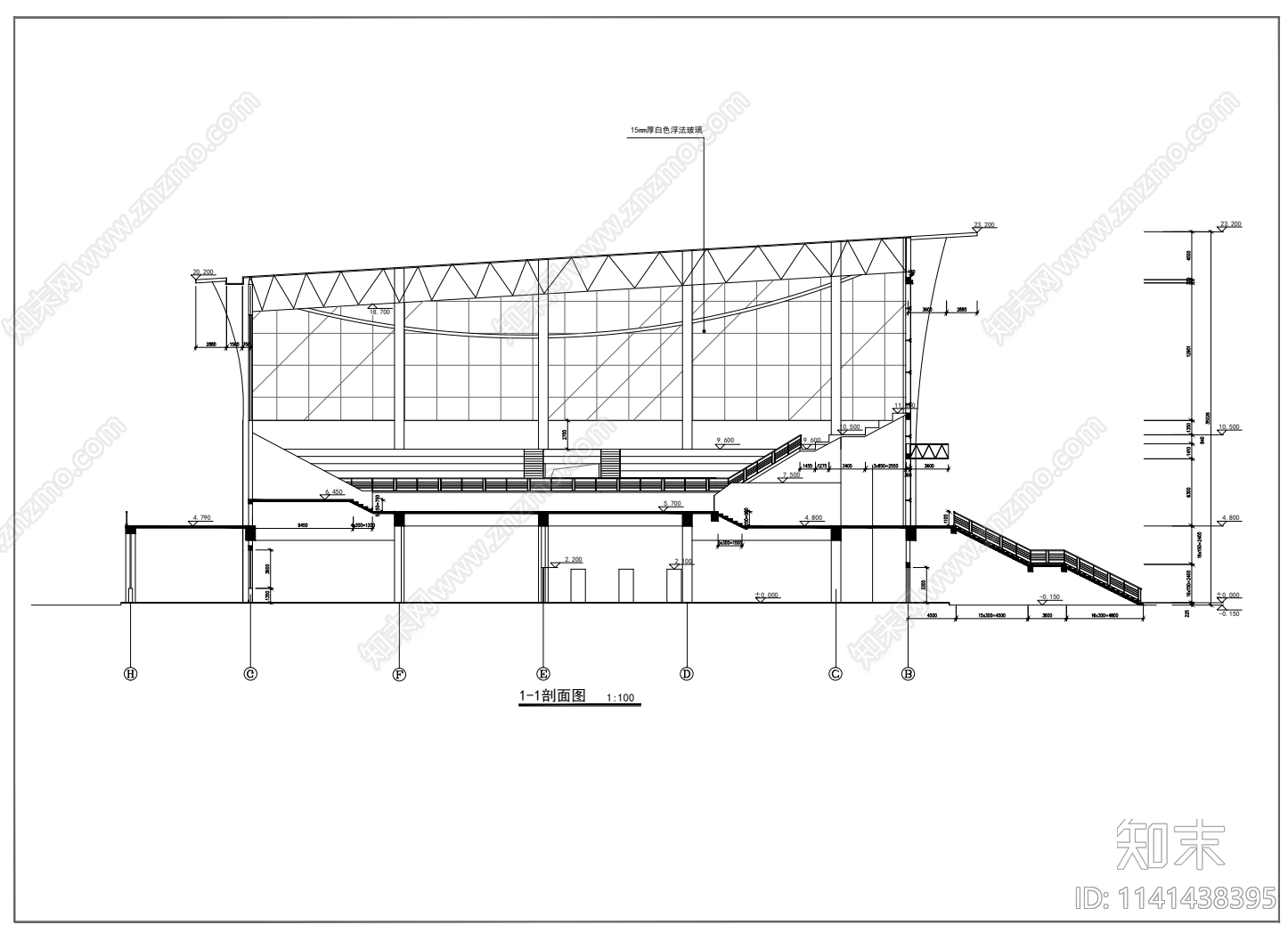 2层体育馆建筑cad施工图下载【ID:1141438395】