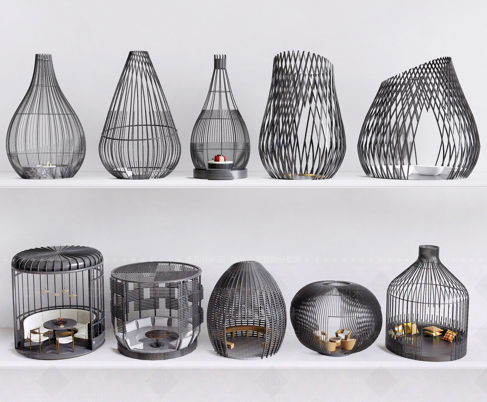 现代鸟笼造型景观座椅SU模型下载【ID:1141441707】