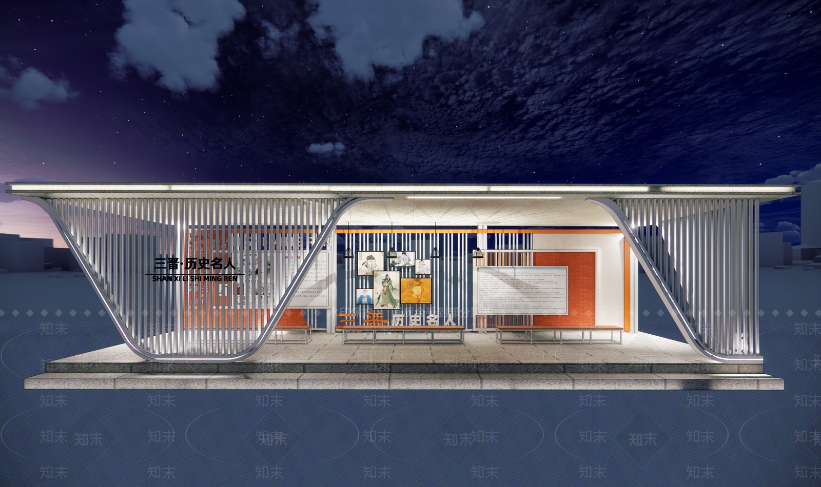 现代校园文化宣传廊架SU模型下载【ID:1141446878】