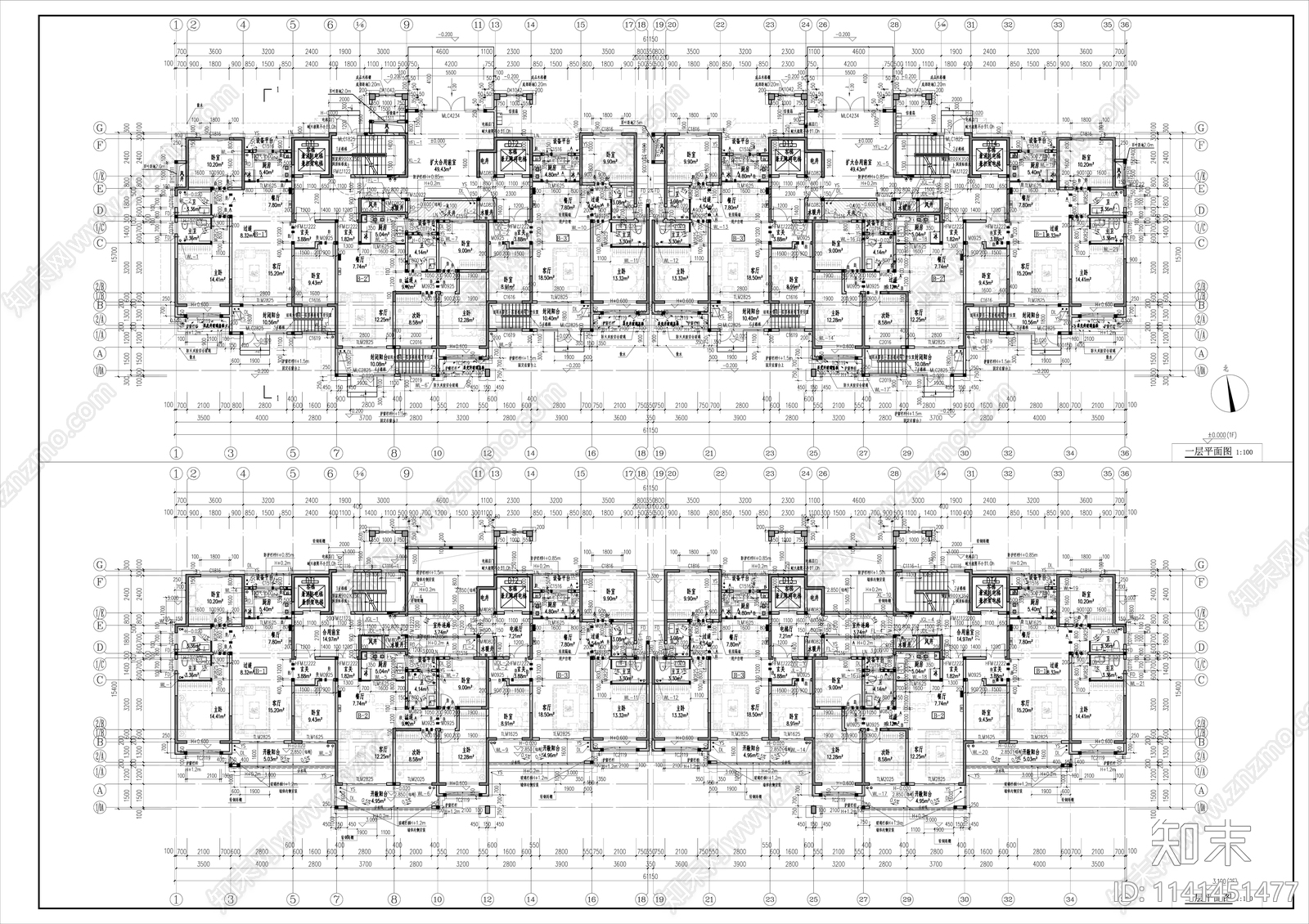 现代高层住宅楼建筑cad施工图下载【ID:1141451477】