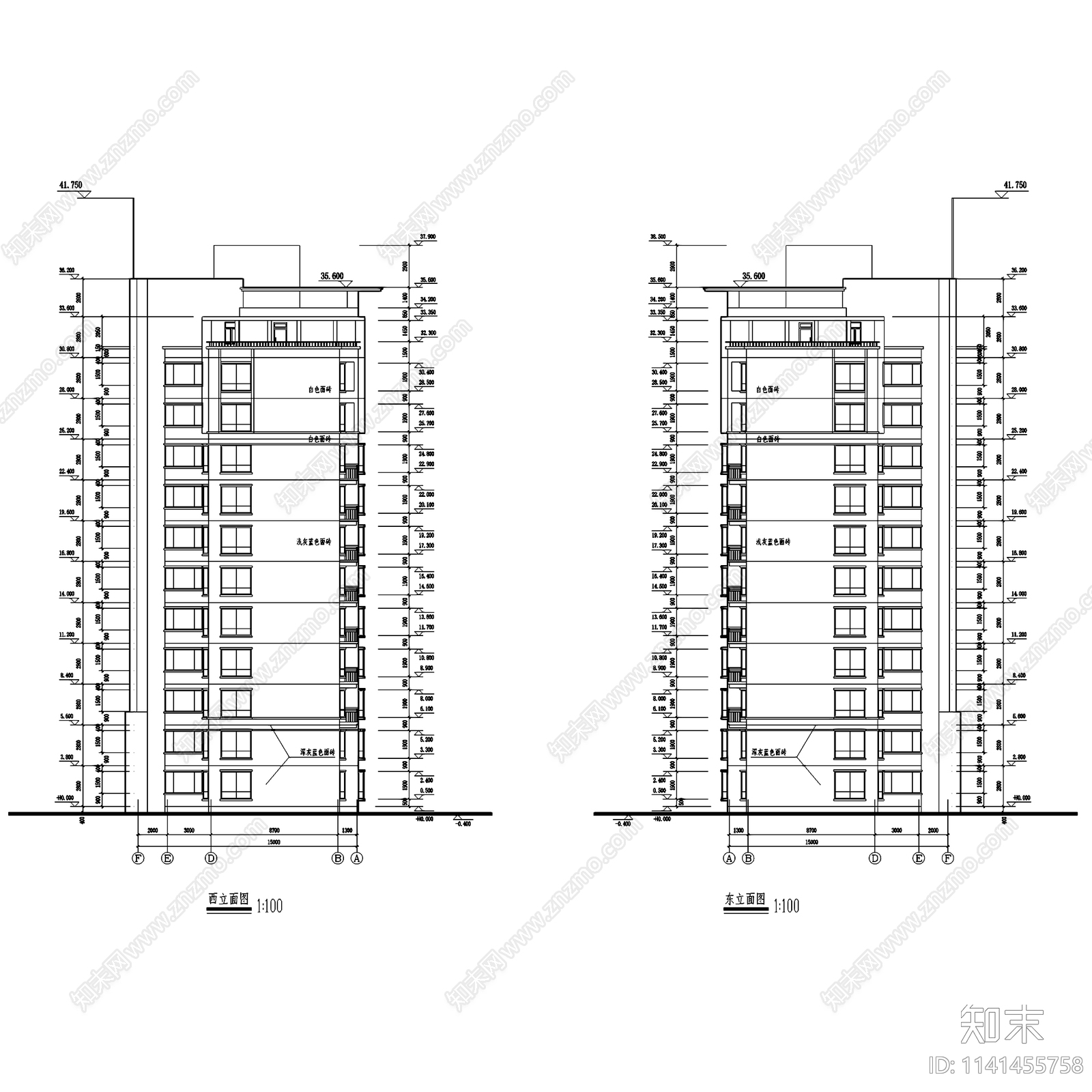 住宅楼单元楼居住建筑cad施工图下载【ID:1141455758】