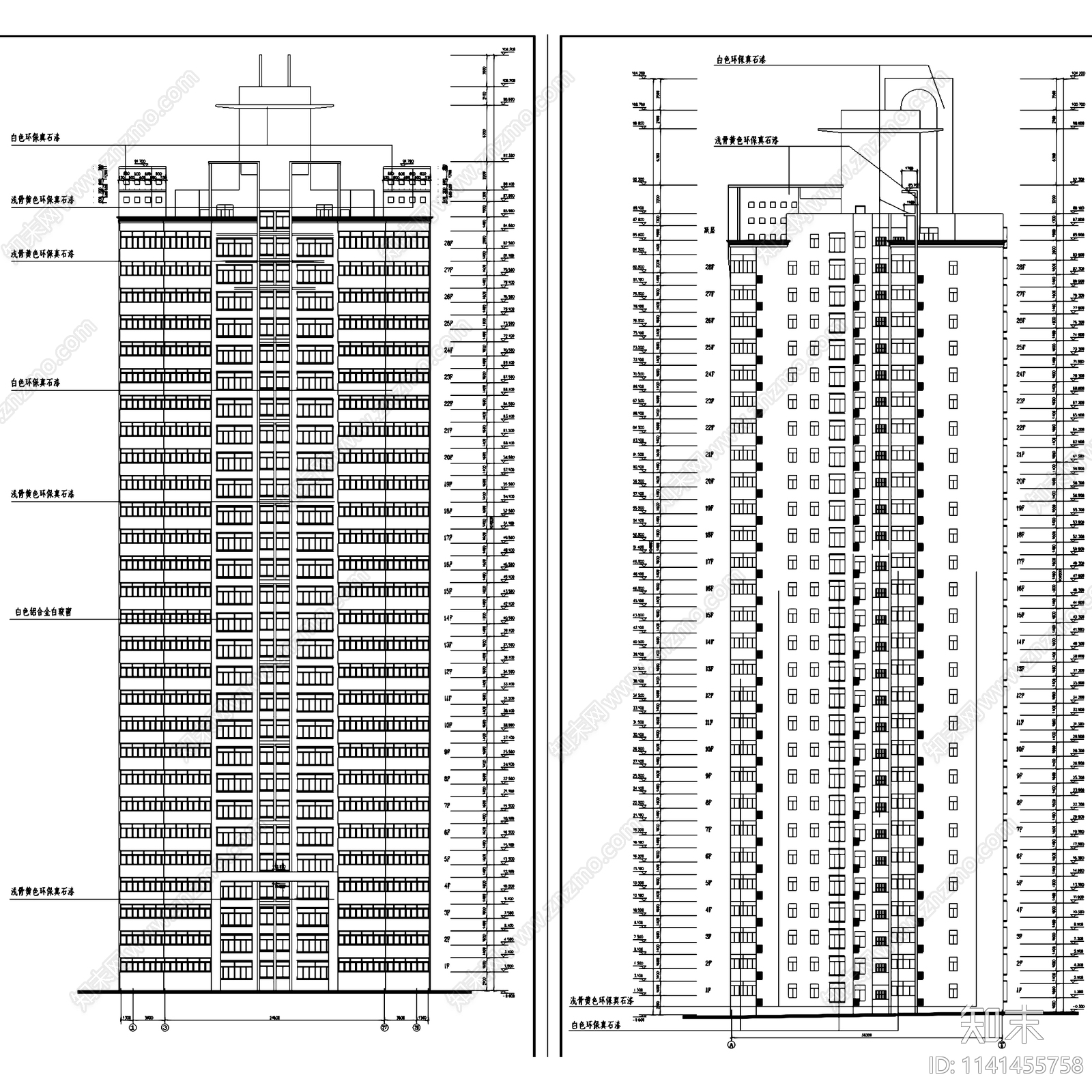 住宅楼单元楼居住建筑cad施工图下载【ID:1141455758】