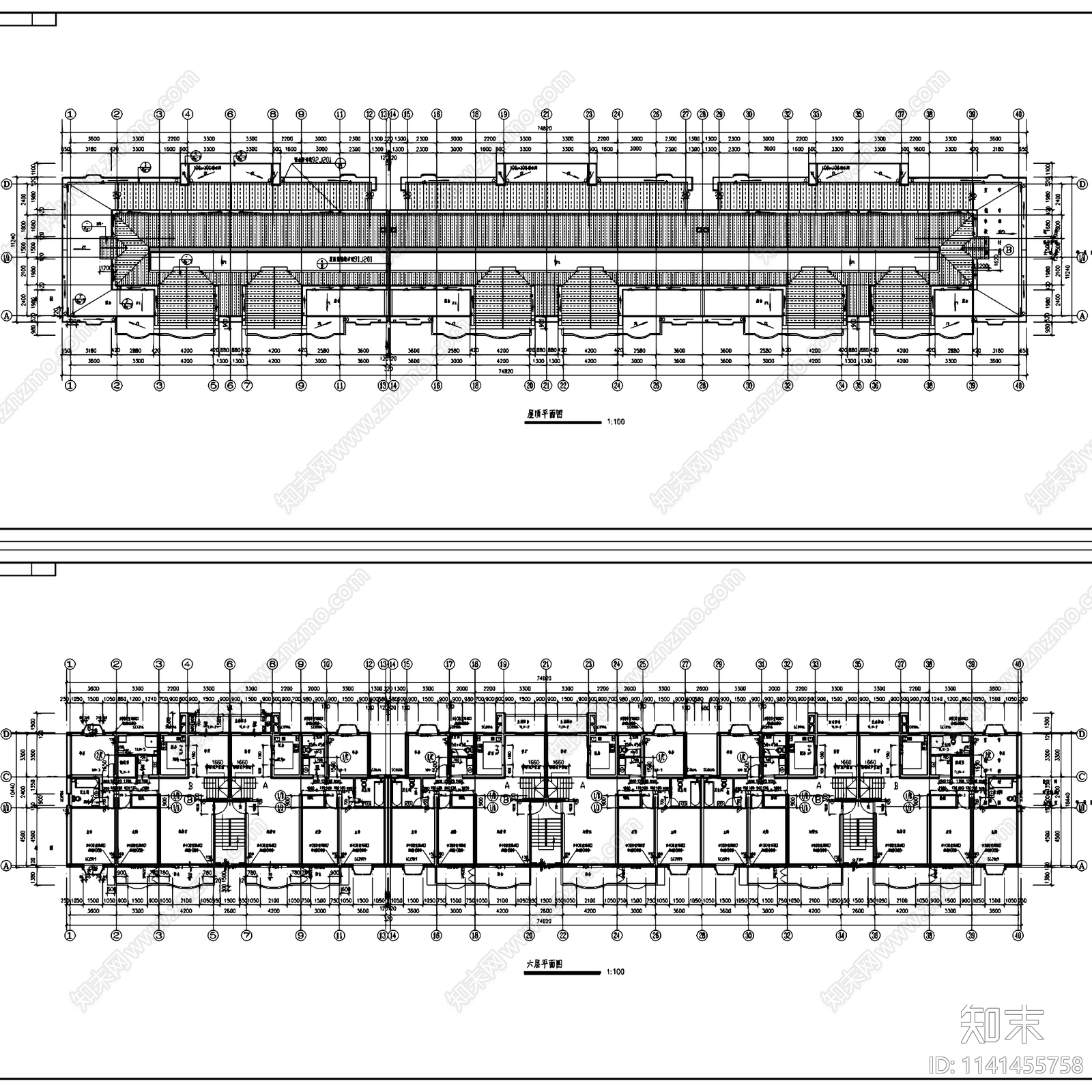 住宅楼单元楼居住建筑cad施工图下载【ID:1141455758】