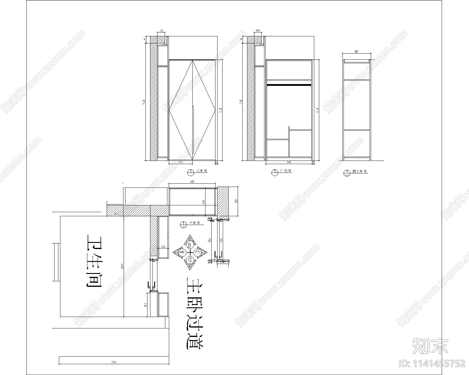 柜体三视图cad施工图下载【ID:1141455752】