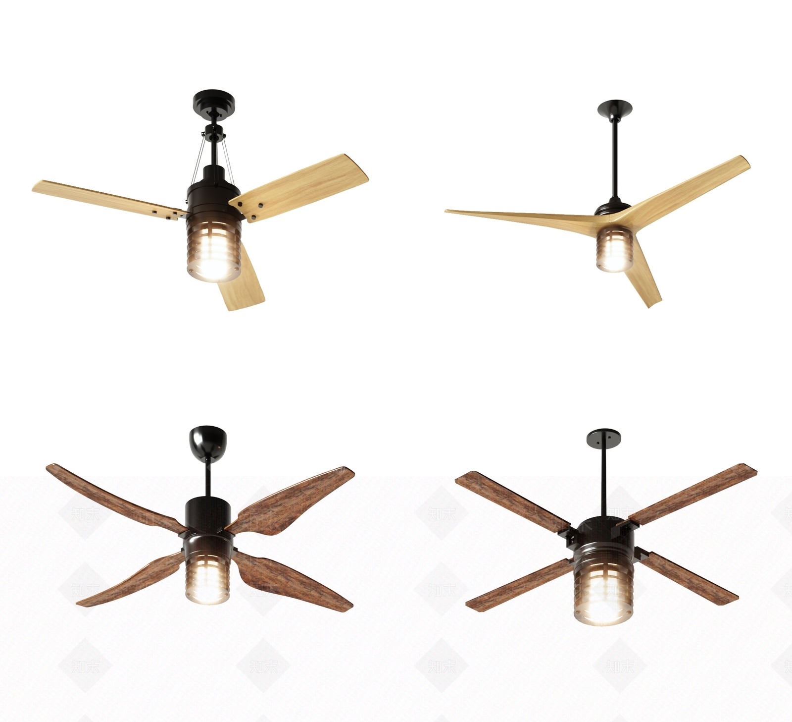 北欧工业风风扇吊灯3D模型下载【ID:1141456560】