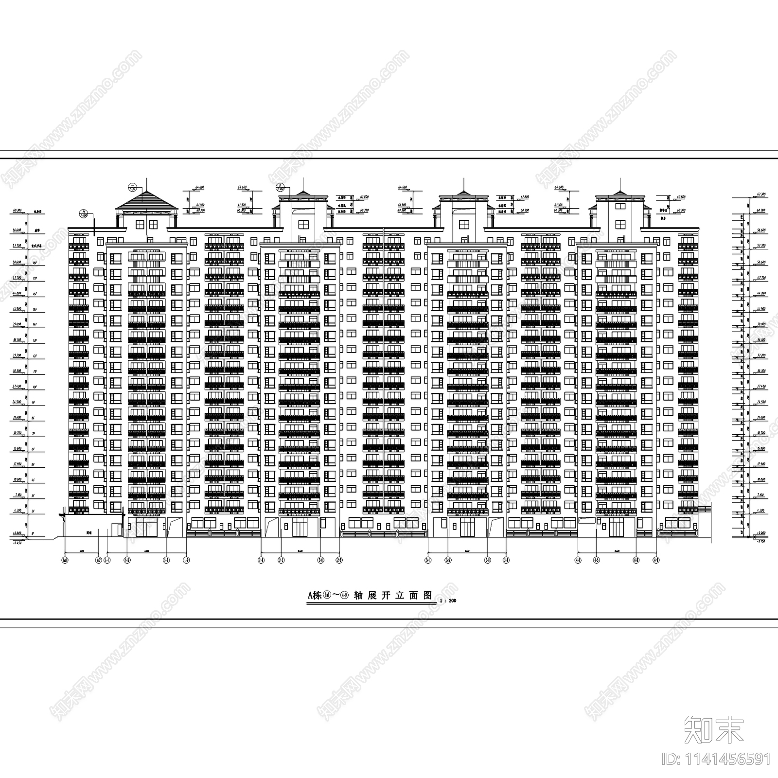 小区高层住宅楼居住建筑cad施工图下载【ID:1141456591】