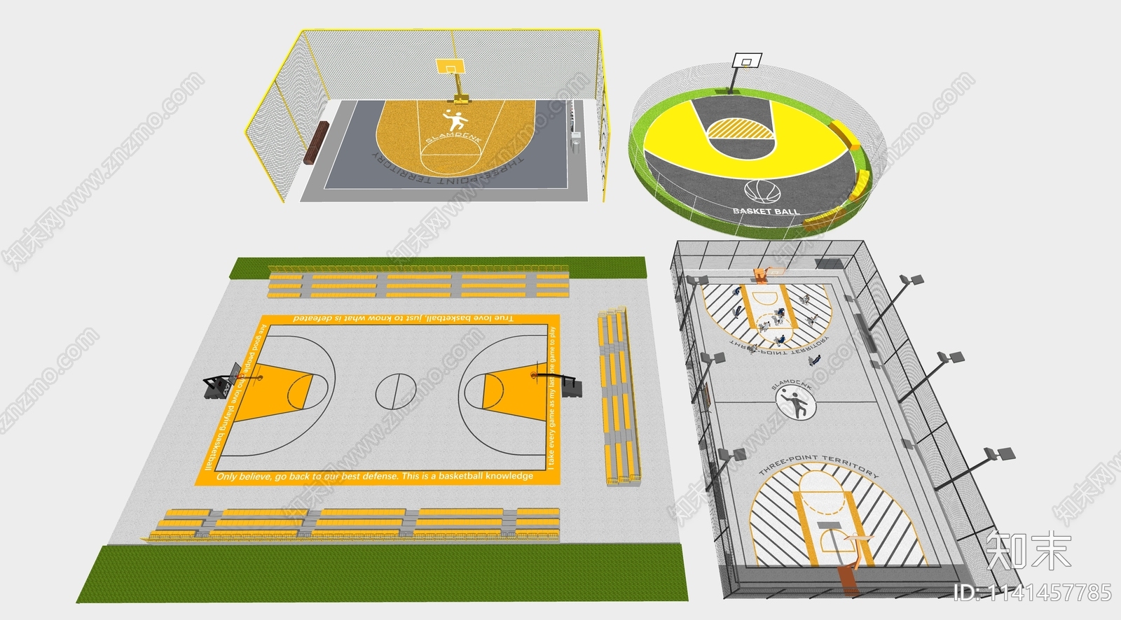 现代篮球场SU模型下载【ID:1141457785】