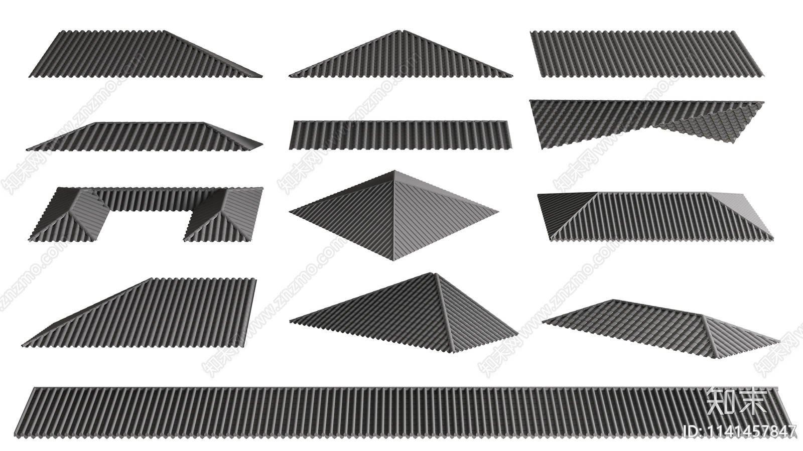 新中式屋檐瓦片组合3D模型下载【ID:1141457847】