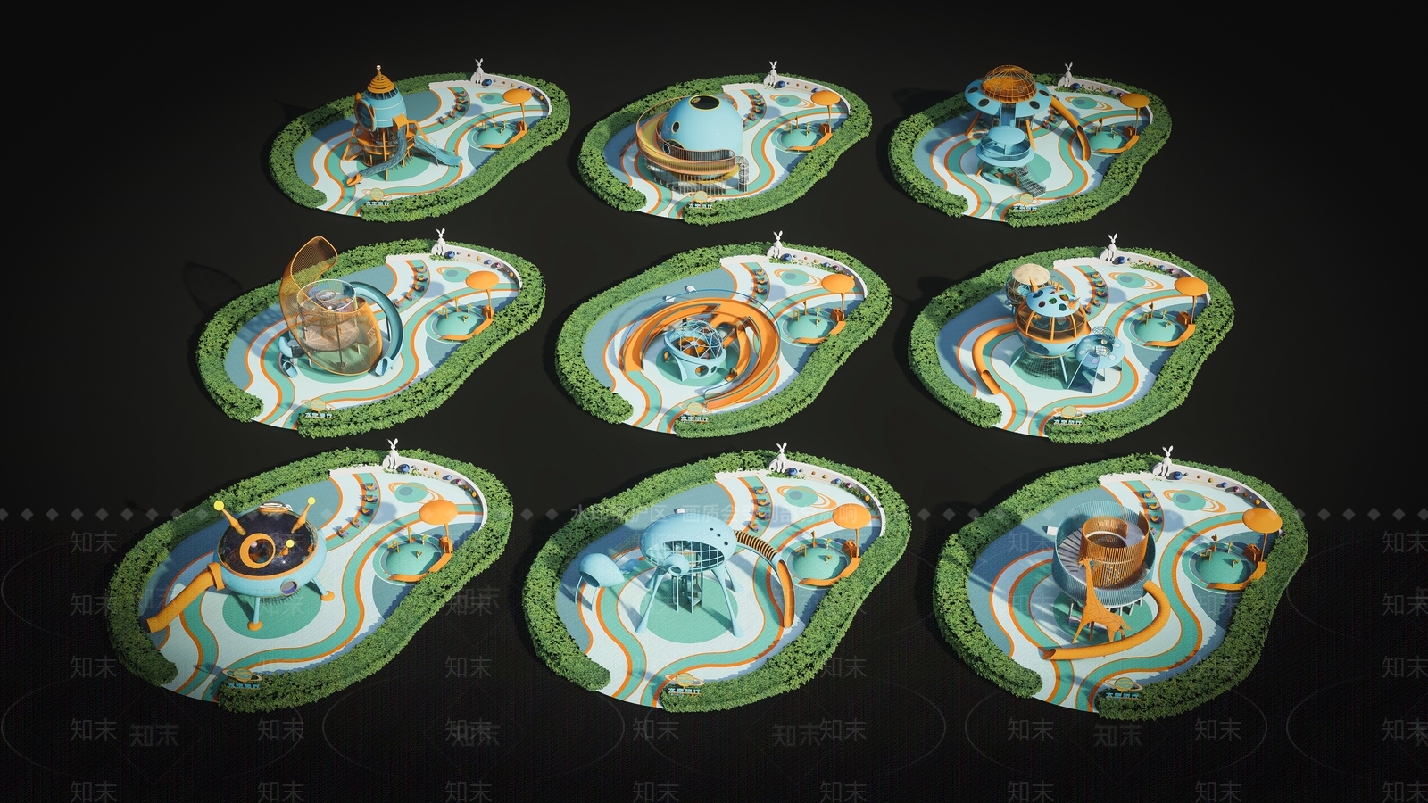 现代户外儿童游乐区3D模型下载【ID:1141460194】