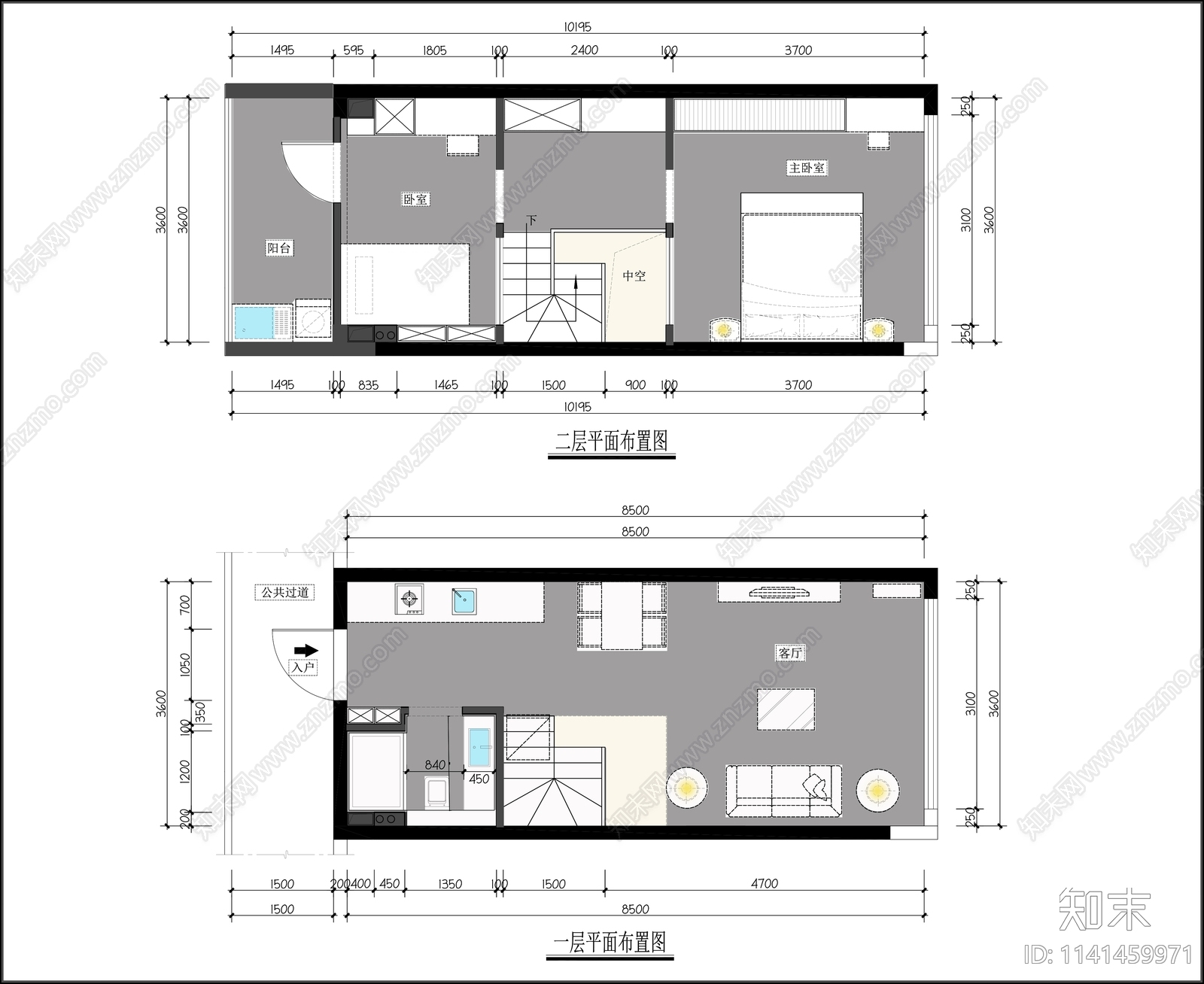 loft复式公寓样板房室内装修施工图下载【ID:1141459971】