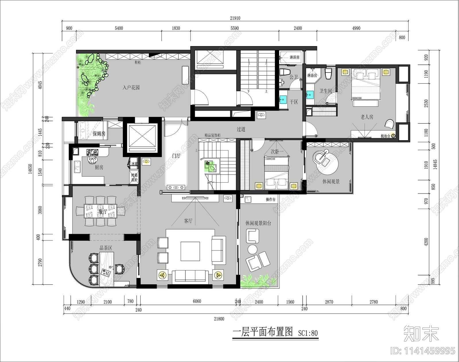 复式家装室内平面布置图施工图下载【ID:1141459995】