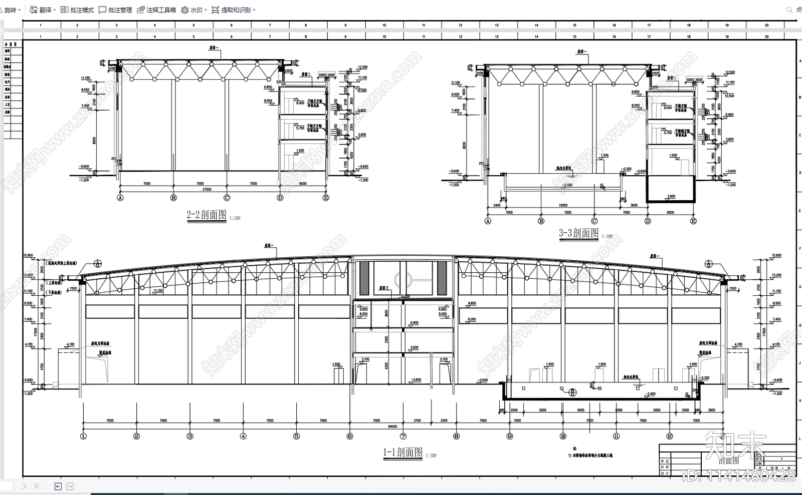 3层框架结构体育馆建筑cad施工图下载【ID:1141480428】