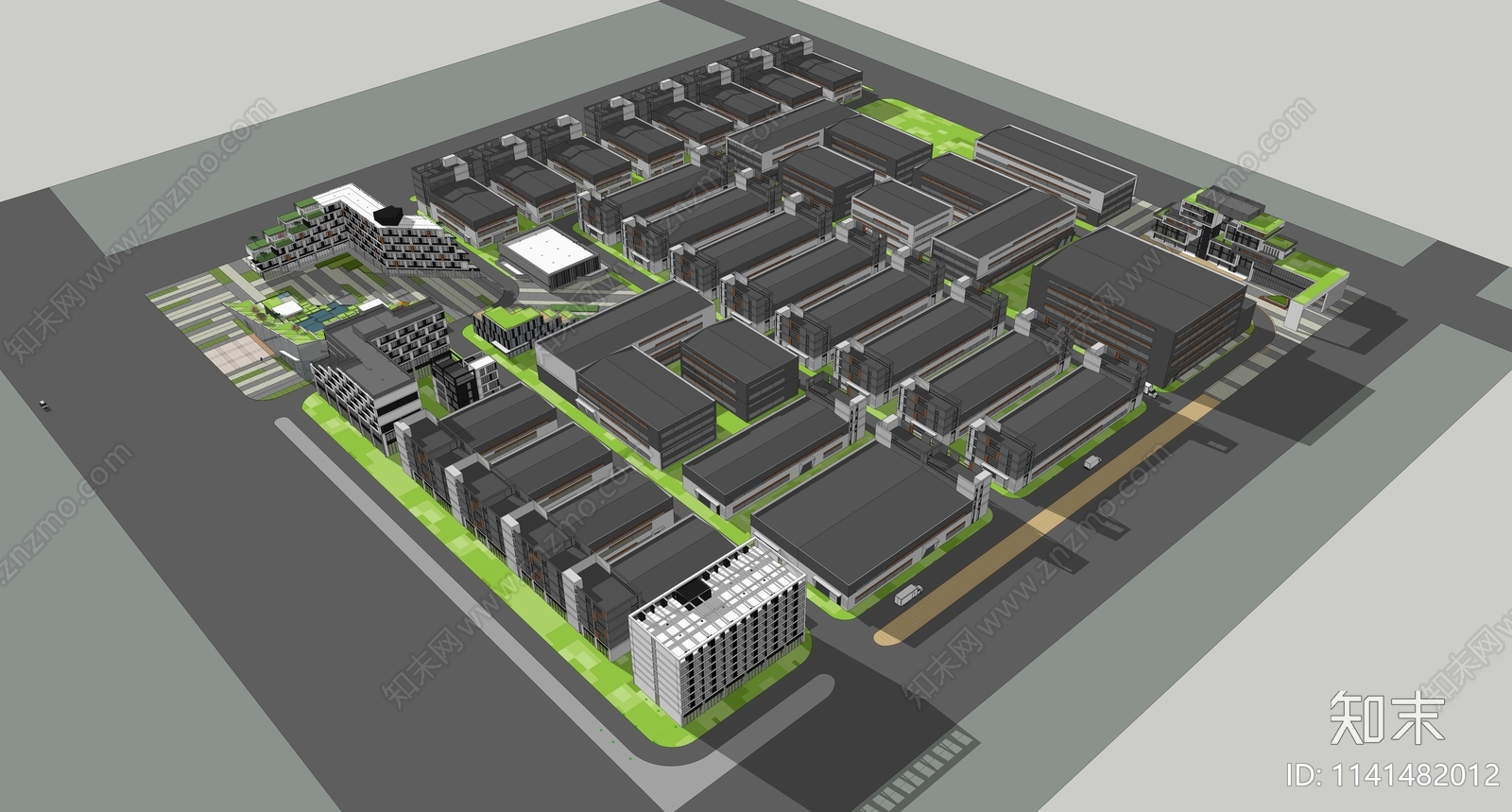 现代工业厂房群SU模型下载【ID:1141482012】
