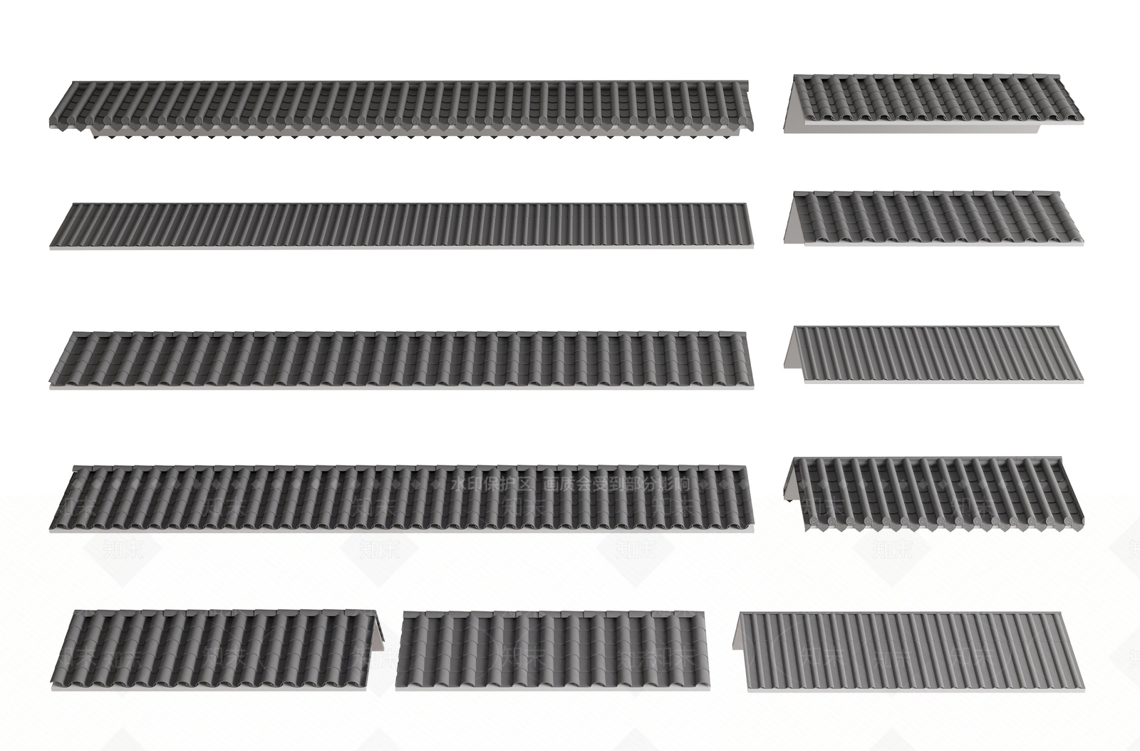 新中式屋檐瓦片组合3D模型下载【ID:1141483547】