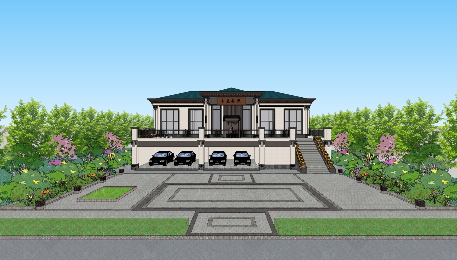 新中式独栋别墅农村自建房SU模型下载【ID:1141483688】