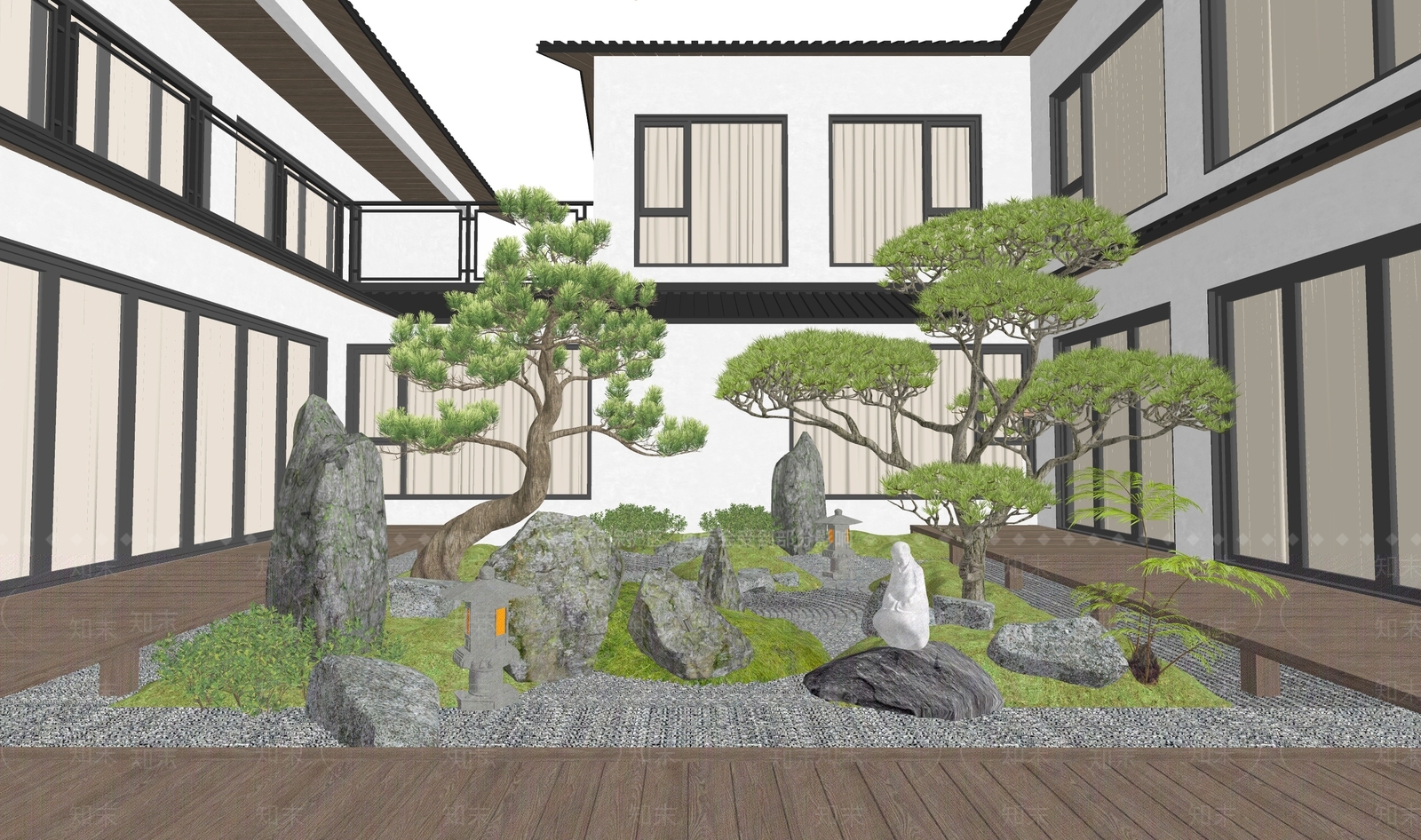 新中式庭院景观SU模型下载【ID:1141490312】_知末su模型网