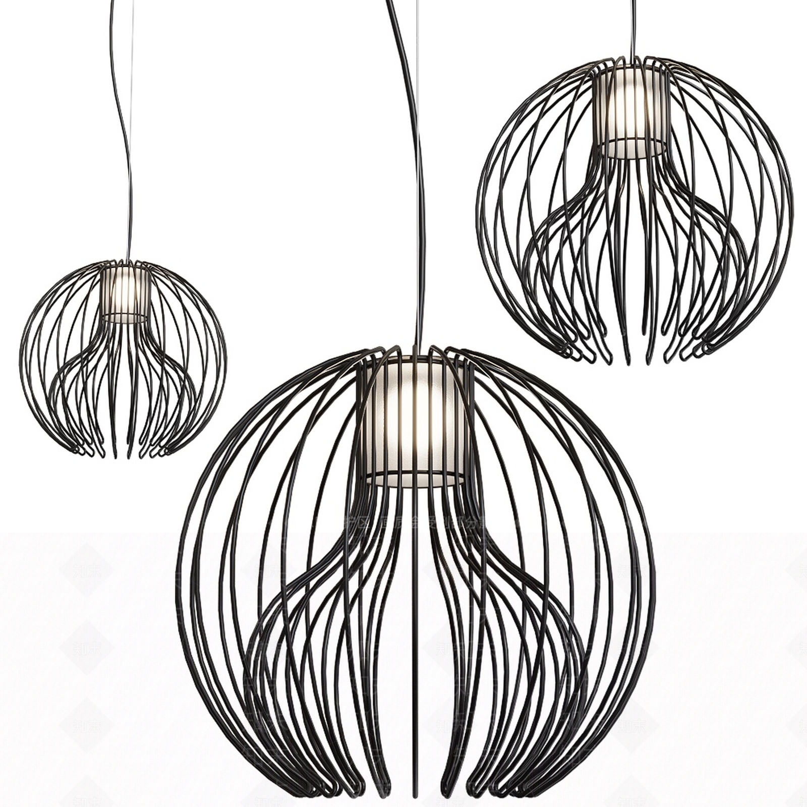 现代户外铁艺灯笼吊灯3D模型下载【ID:1141490603】