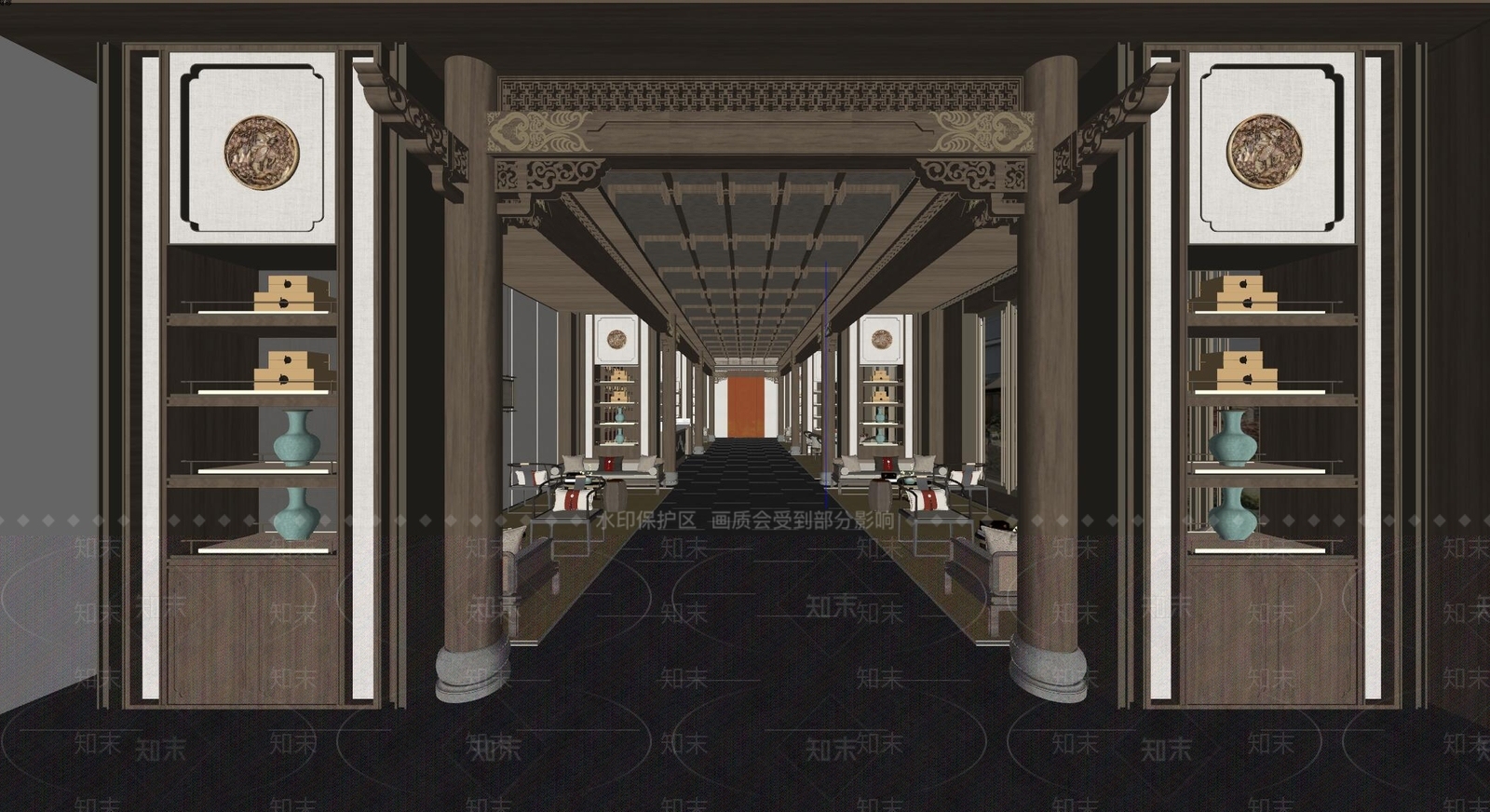 中式售楼处内部SU模型下载【ID:1141490838】
