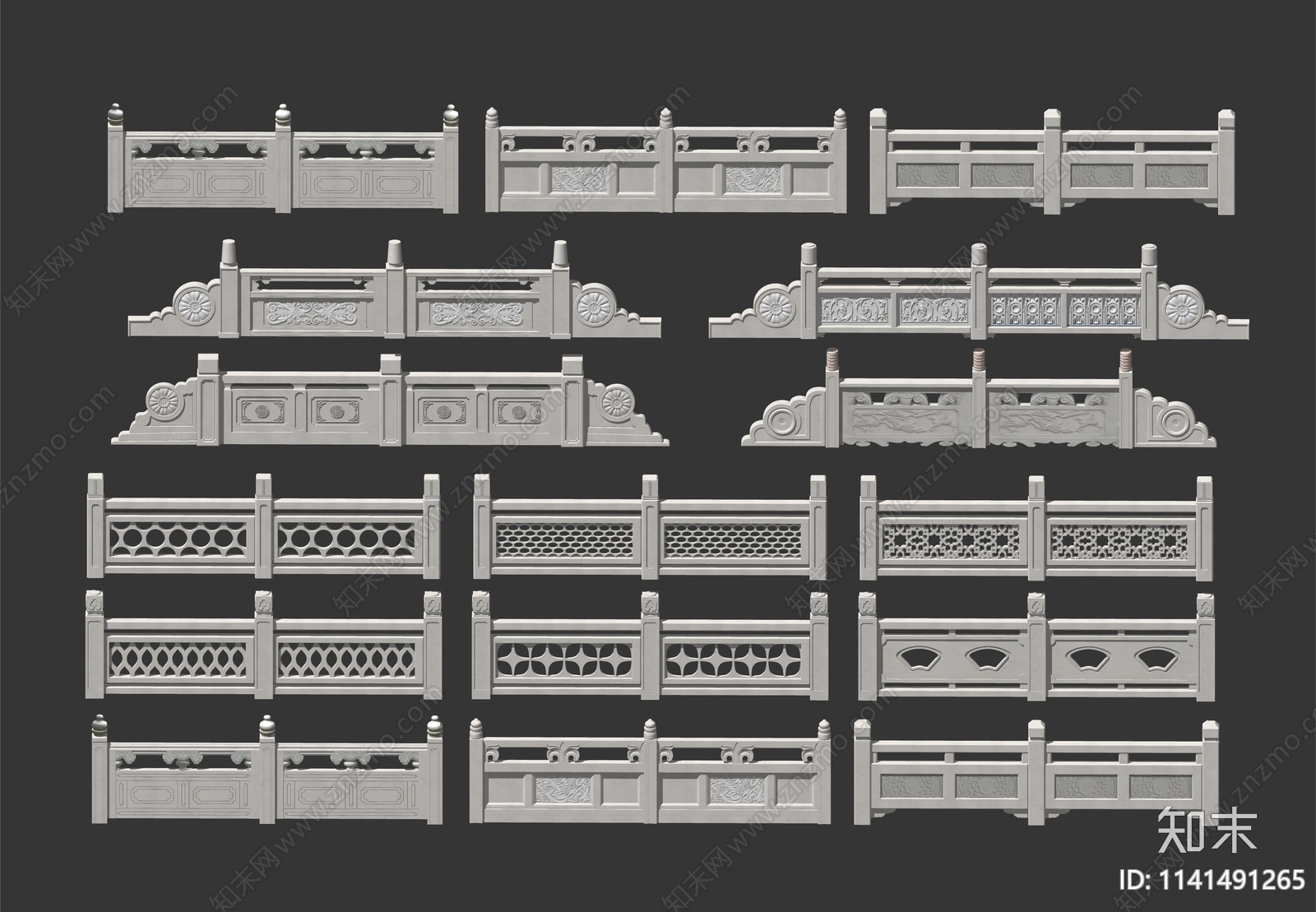 中式石栏杆SU模型下载【ID:1141491265】